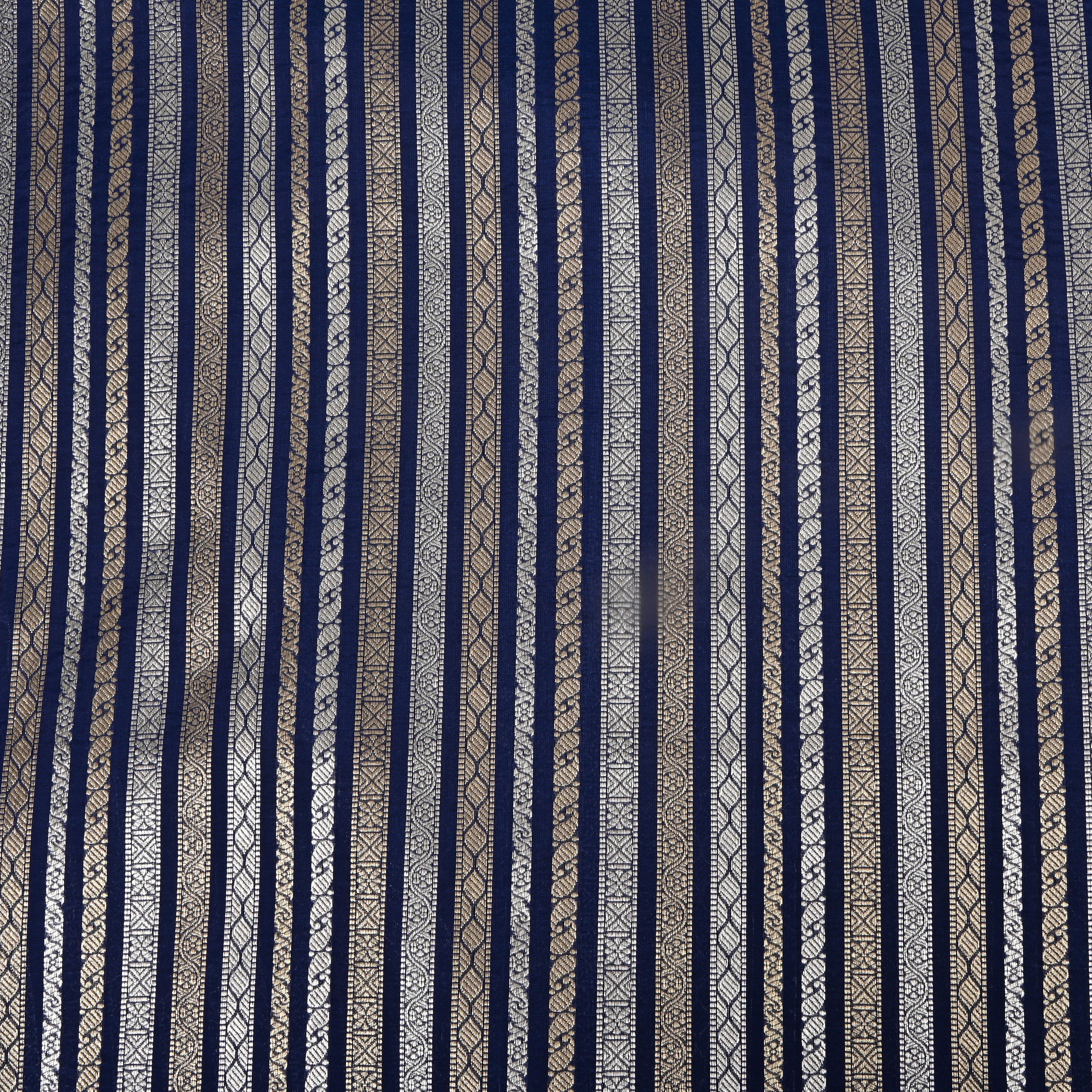 Navy Blue Zari Woven Silk Fabric