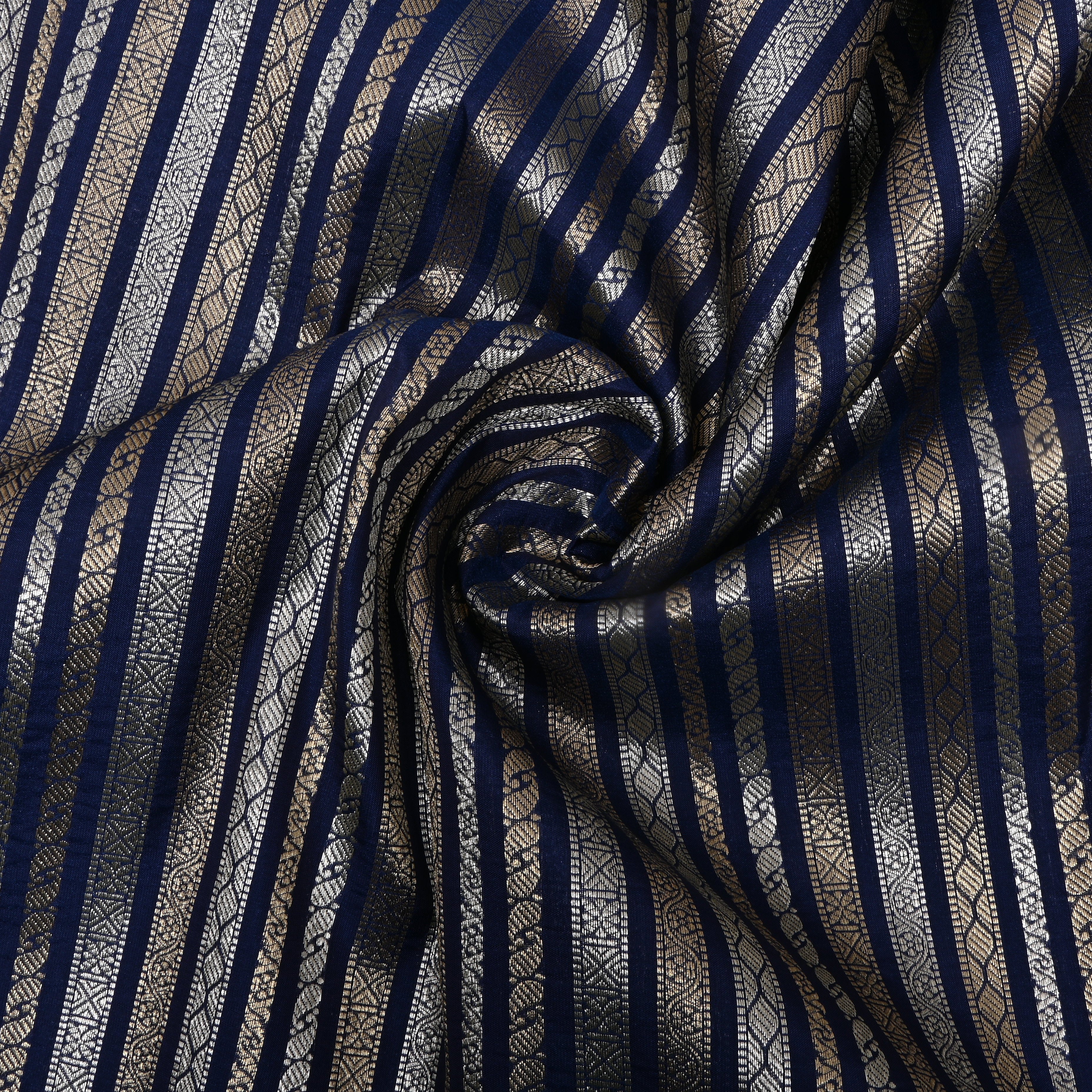 Navy Blue Zari Woven Silk Fabric