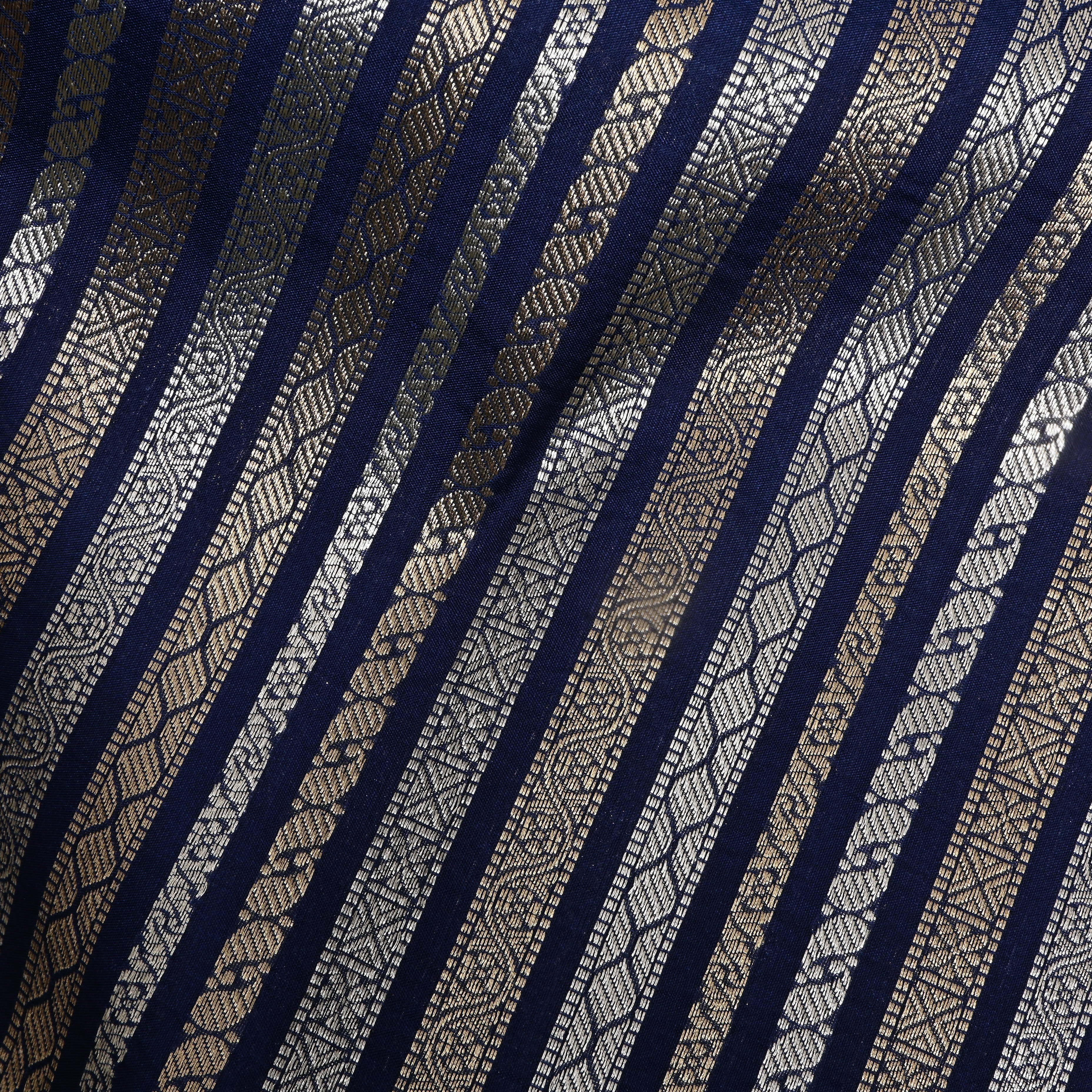 Navy Blue Zari Woven Silk Fabric