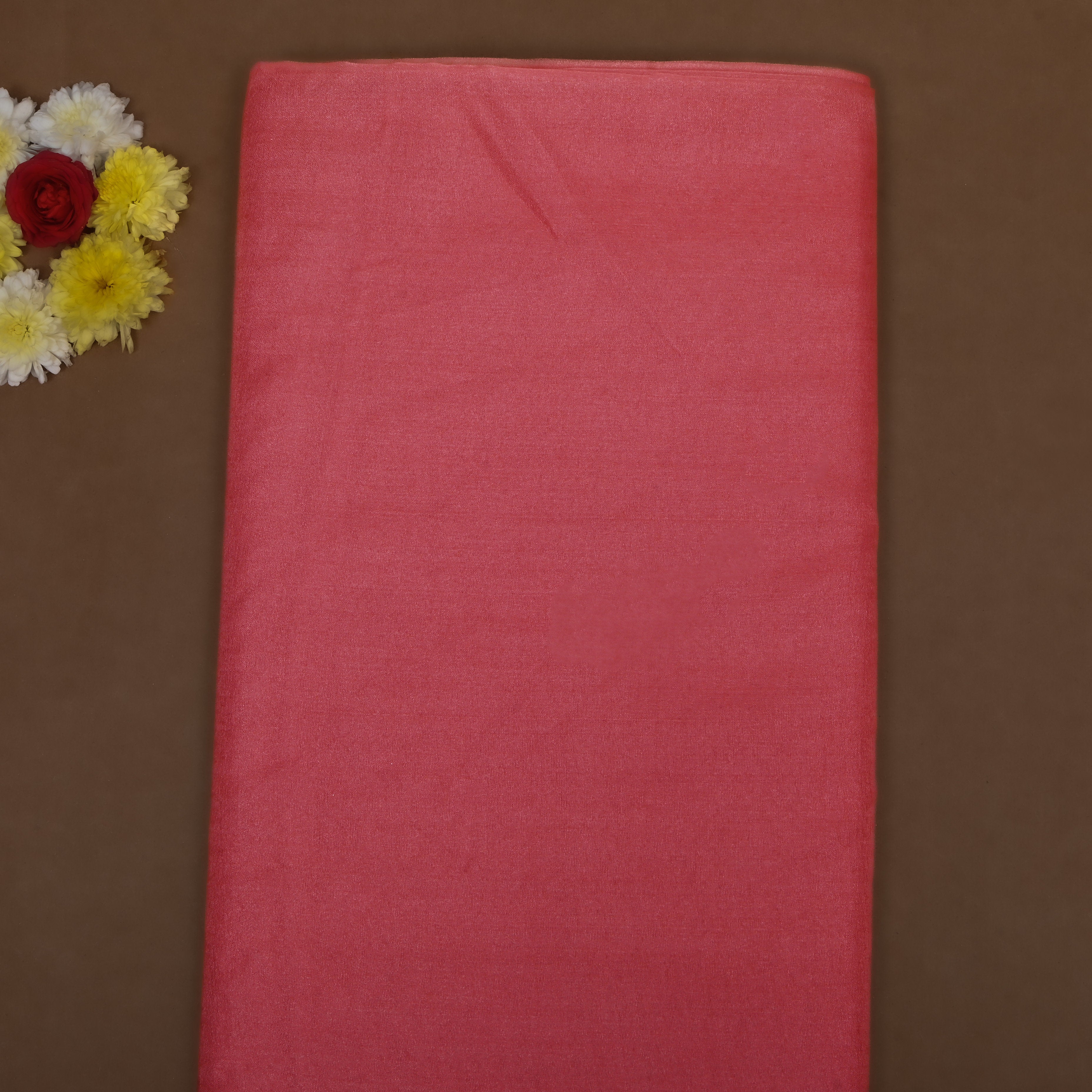 Coral Pink Zari Woven Organza Fabric