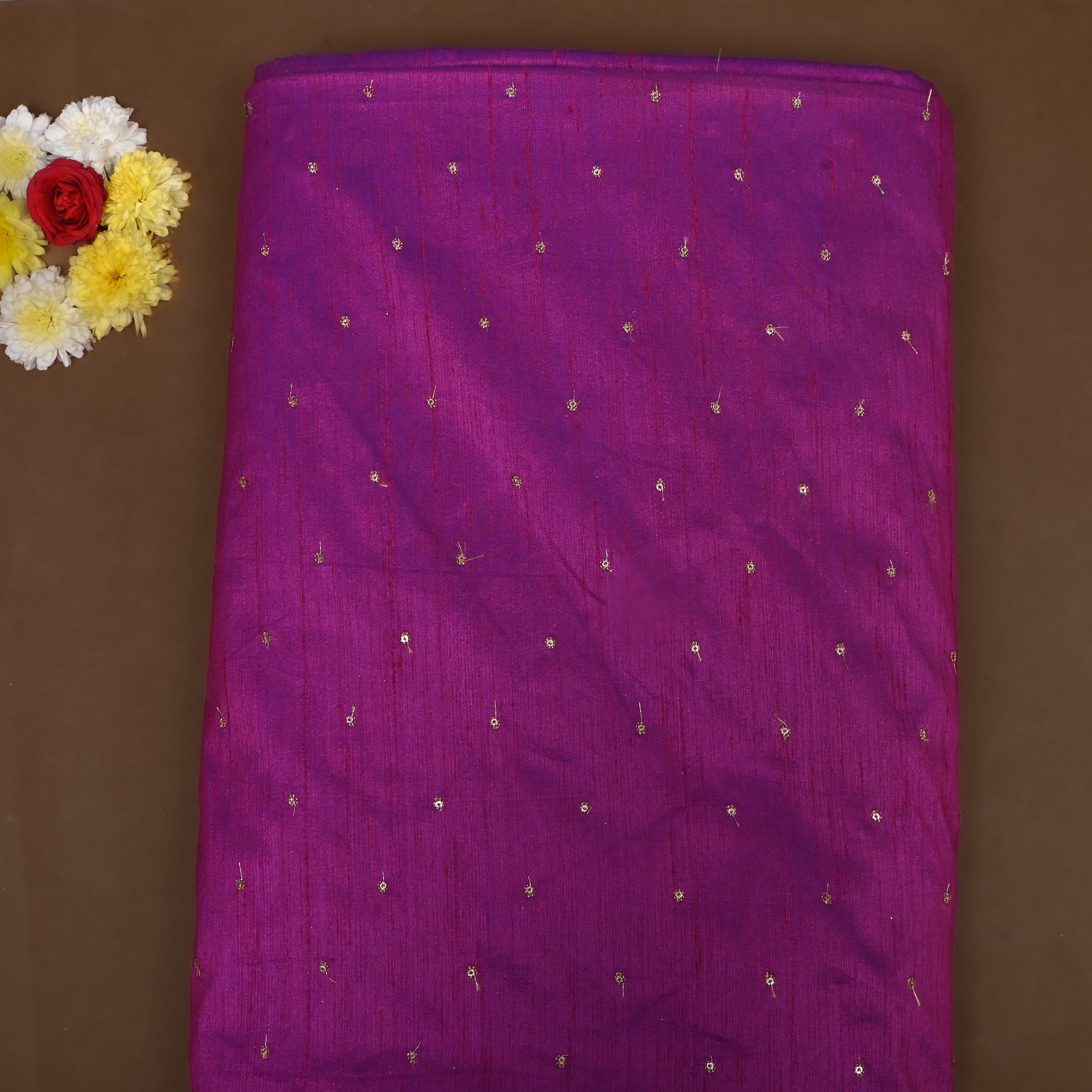 Mid Night Purple Zari Embroidered Dupion Silk Fabric