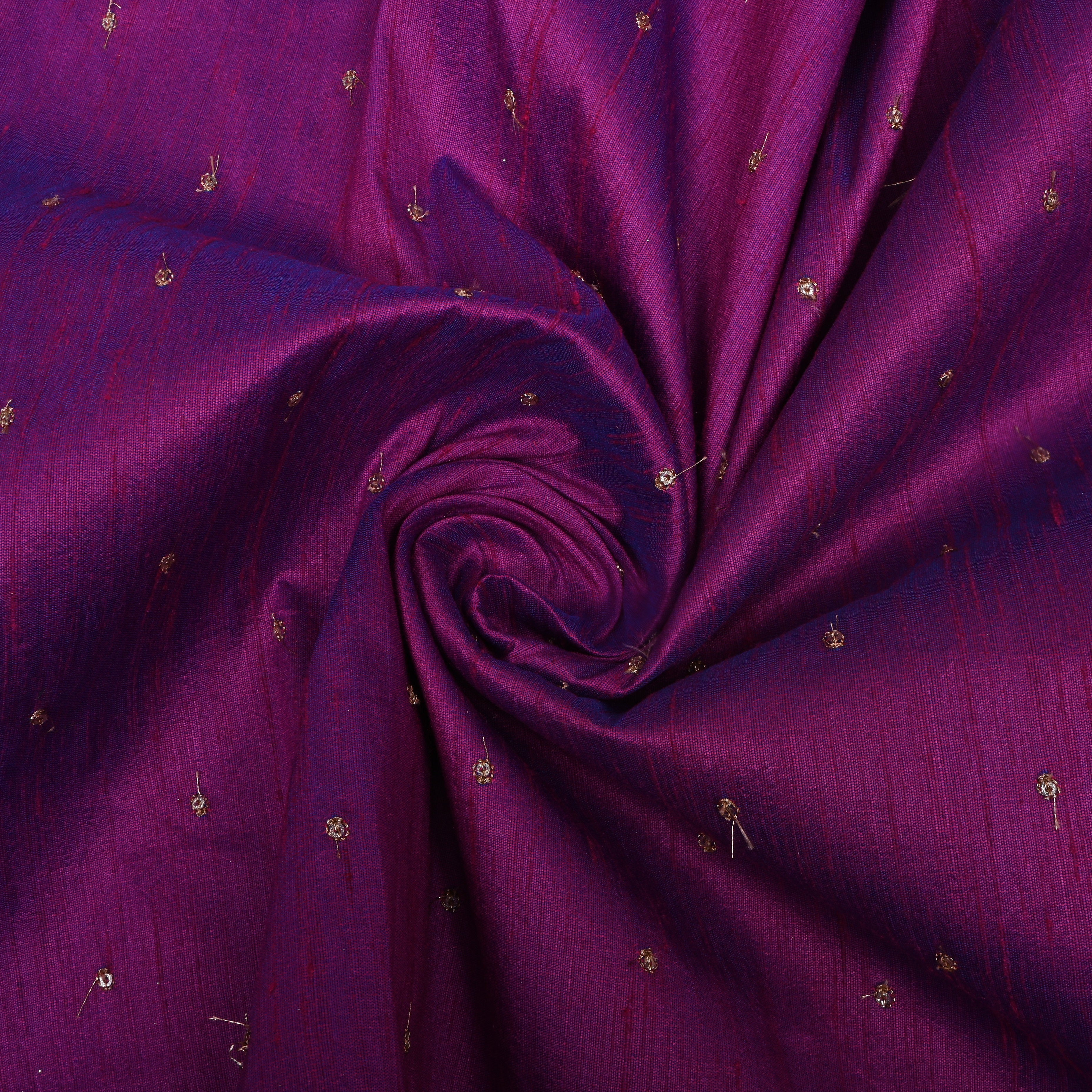 Mid Night Purple Zari Embroidered Dupion Silk Fabric