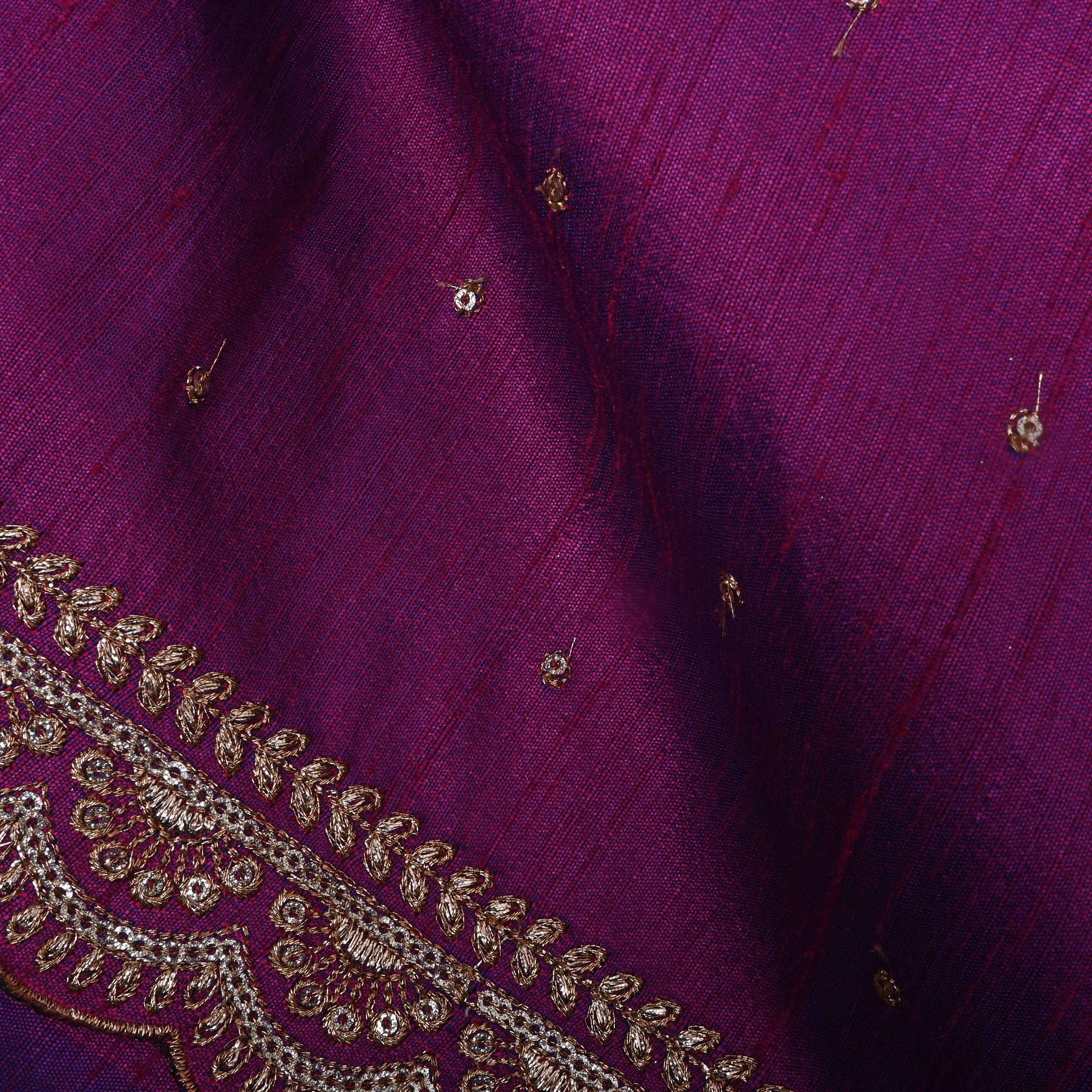 Mid Night Purple Zari Embroidered Dupion Silk Fabric