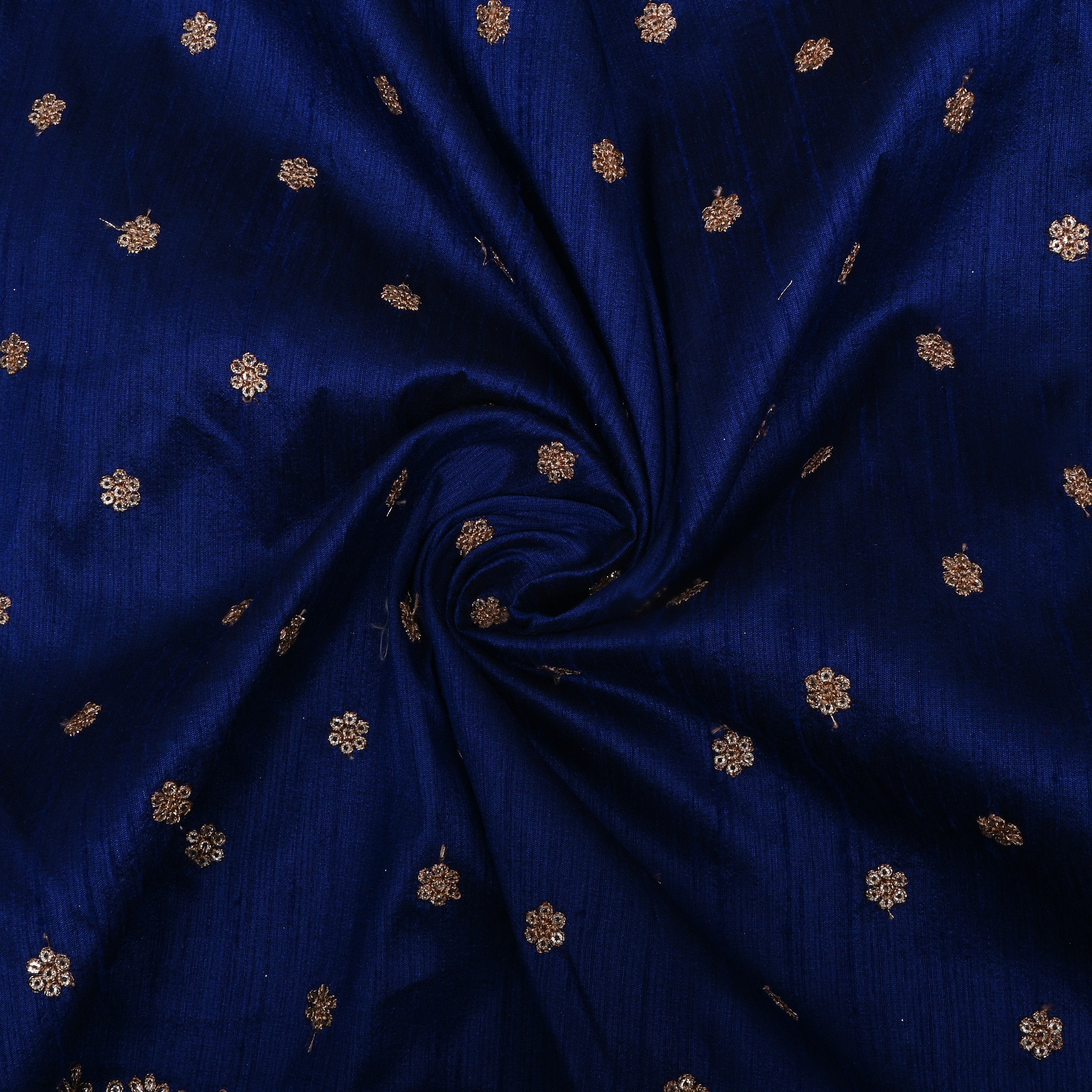 Royal Blue Zari Embroidered Dupion Silk Fabric