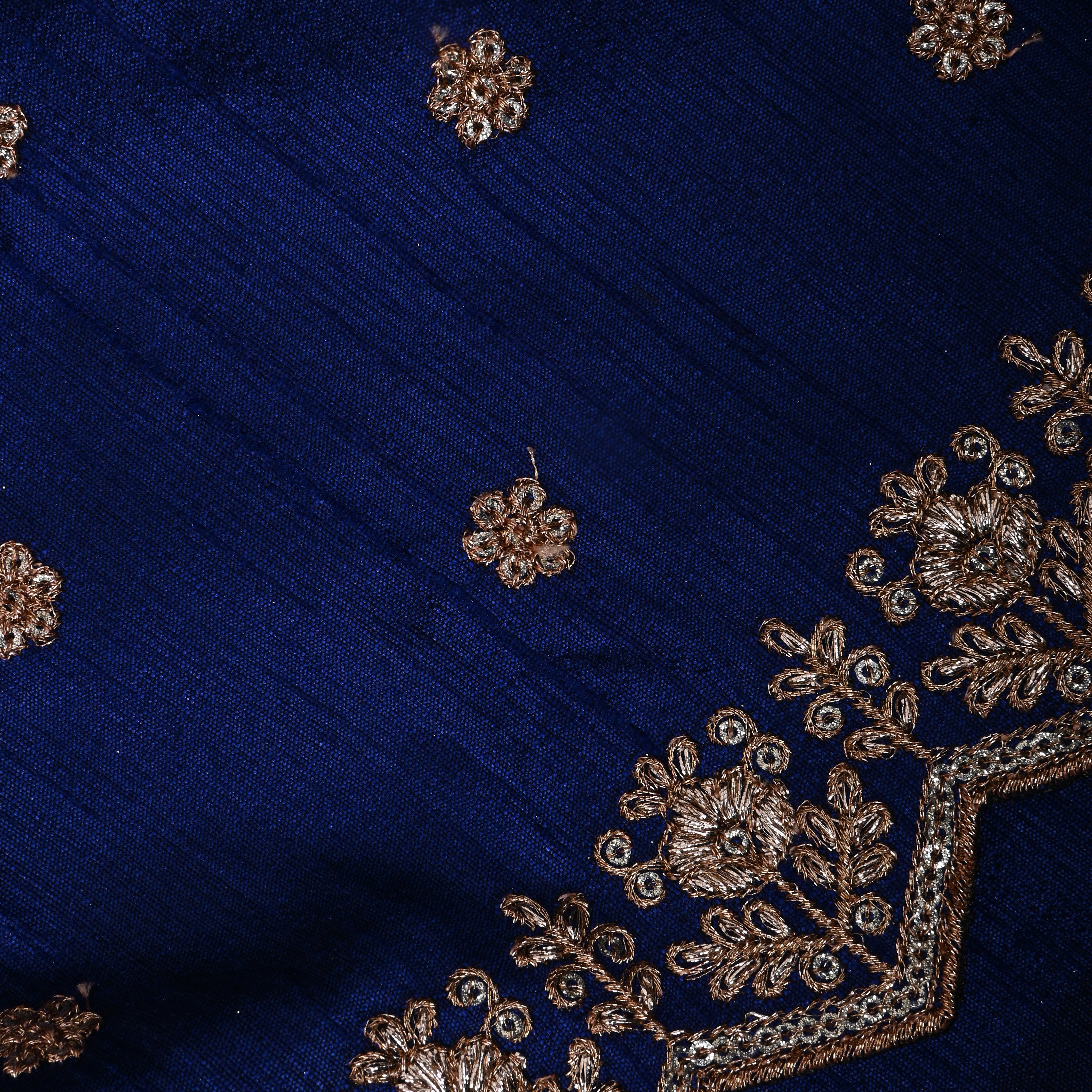 Royal Blue Zari Embroidered Dupion Silk Fabric
