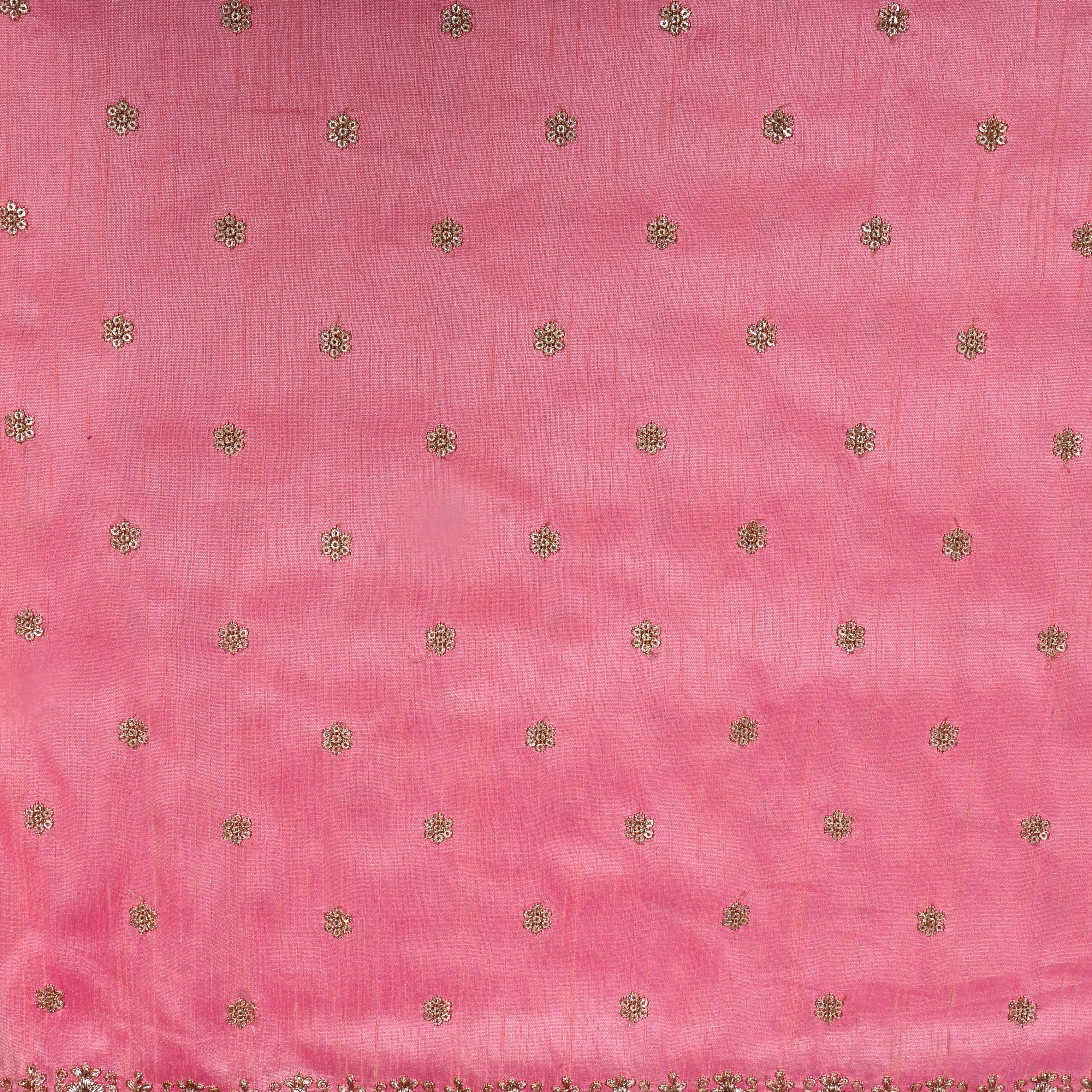 Neon Pink Zari Embroidered Tissue Fabric