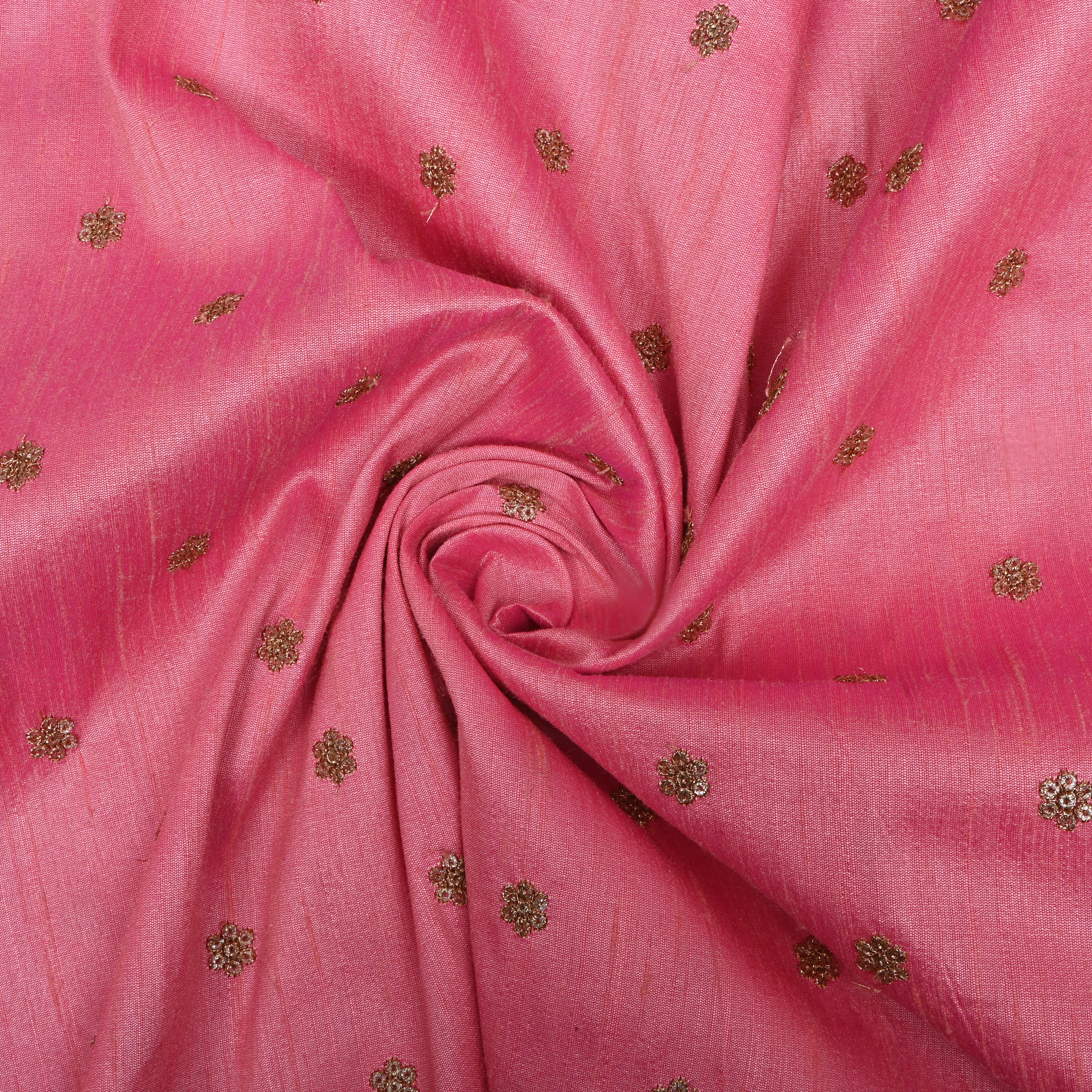 Neon Pink Zari Embroidered Tissue Fabric