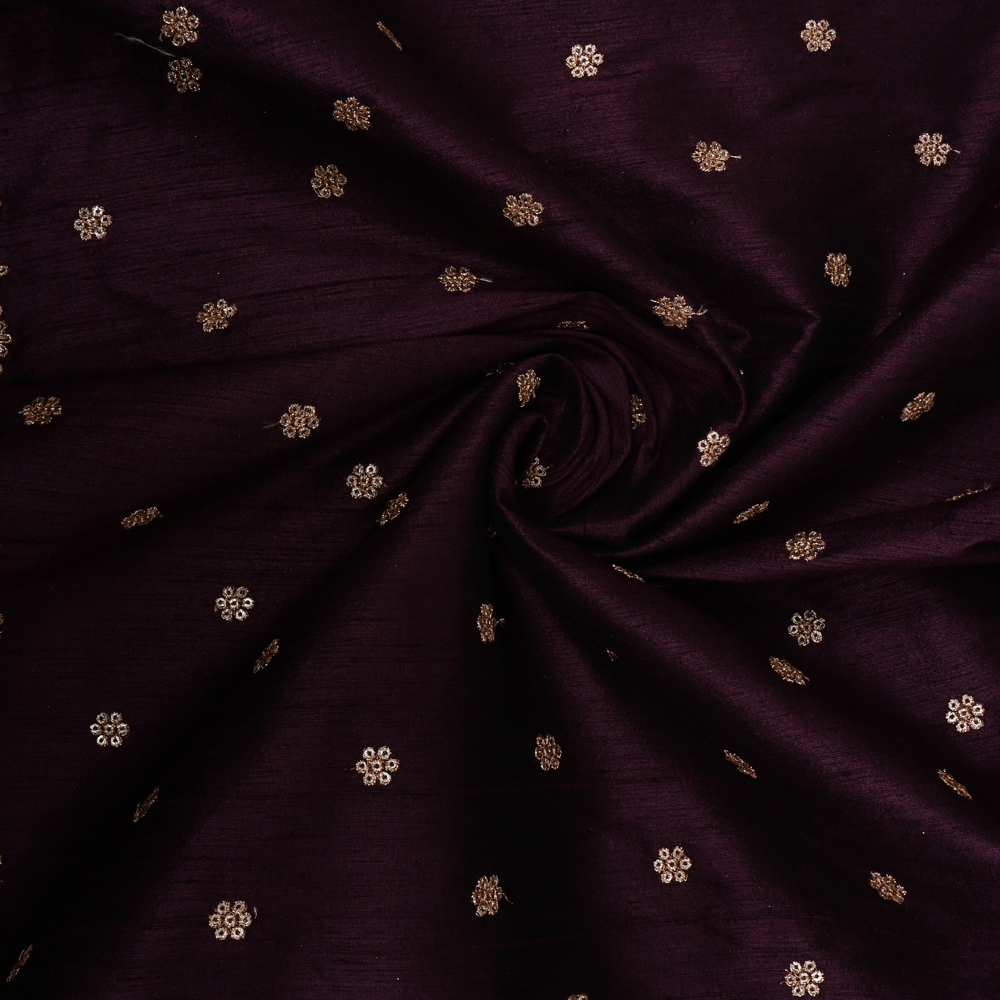 Deep Wine Zari Embroidered Dupion Silk Fabric
