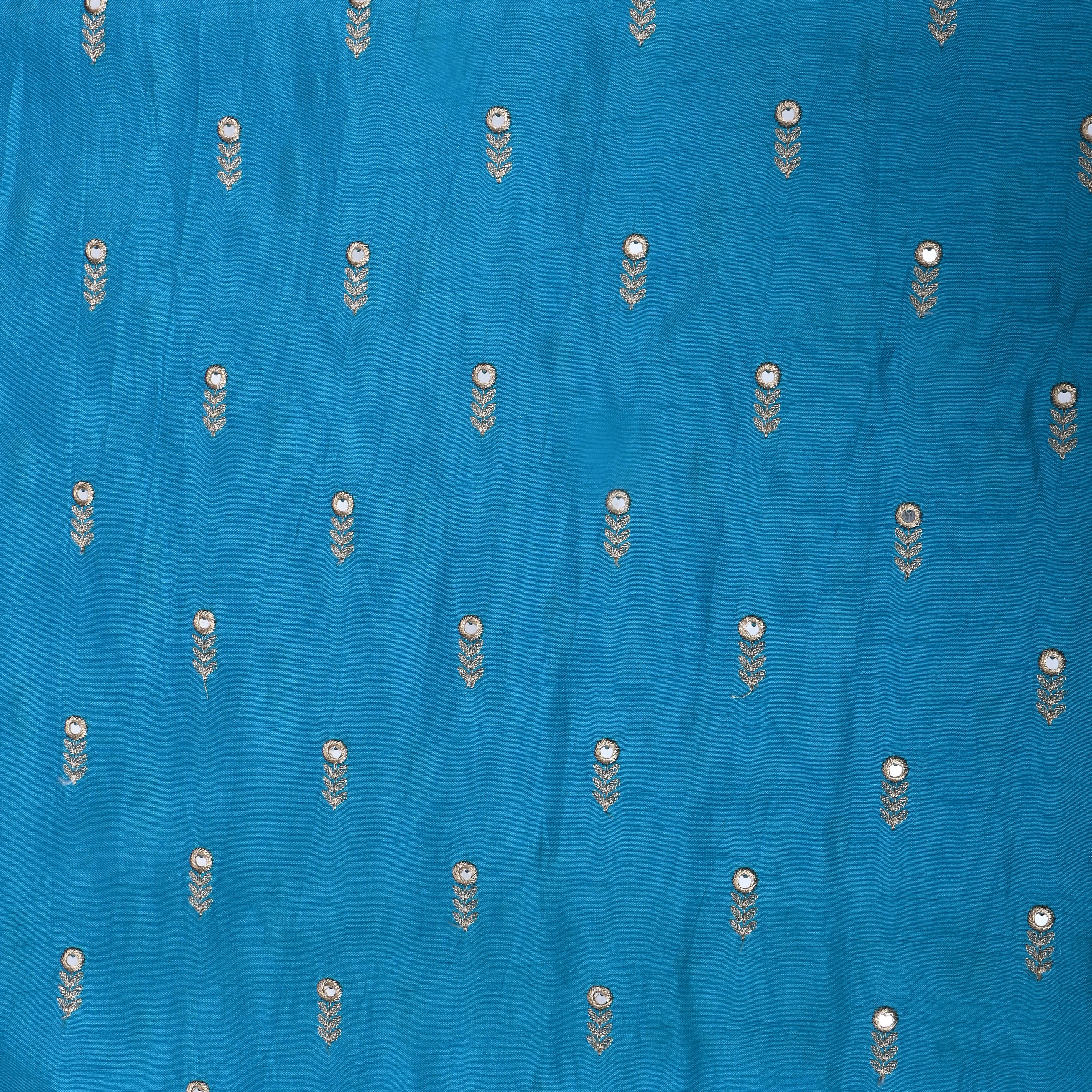 Ocean Blue Floral Embroidered Silk Fabric