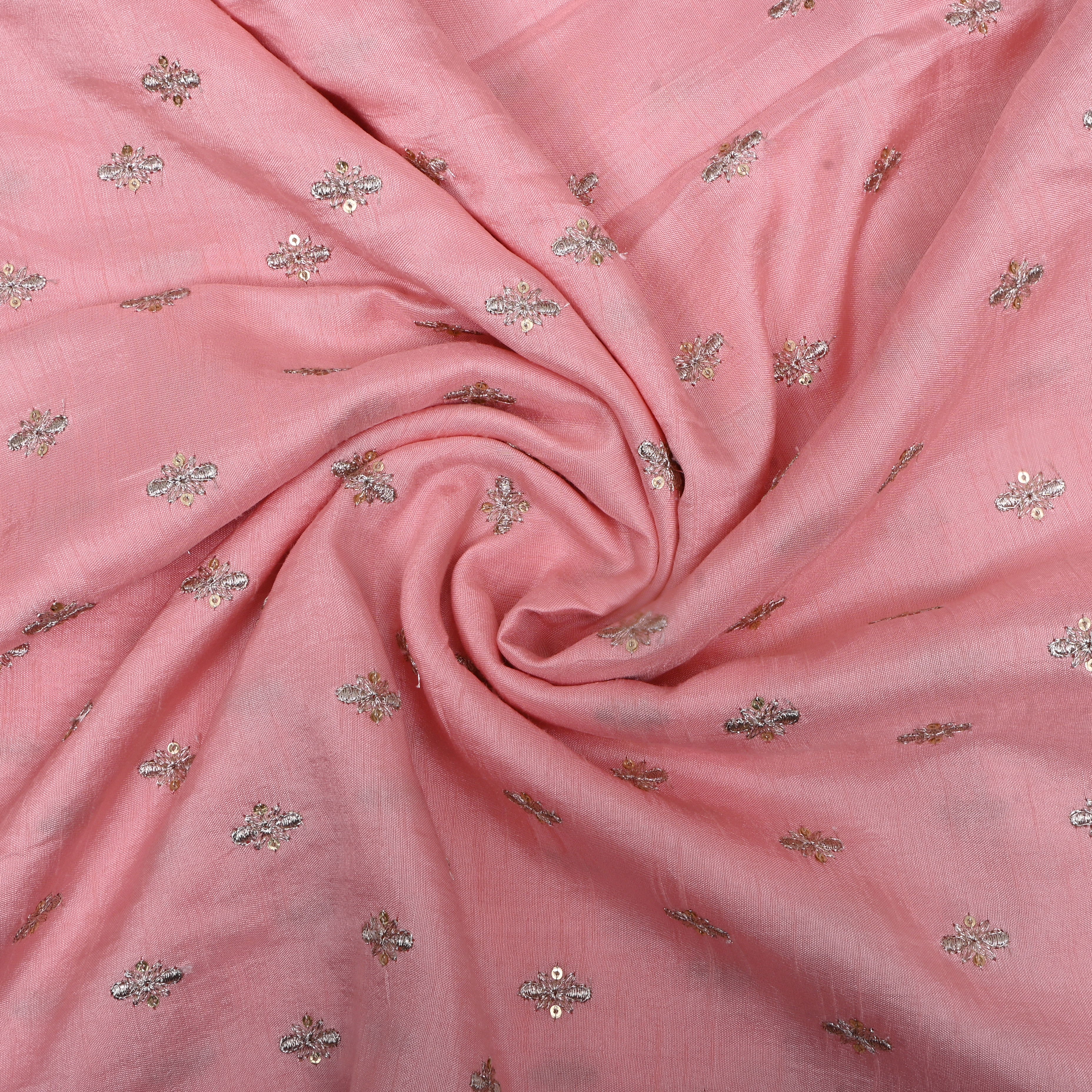 Taffy Pink Floral Zari Embroidered Silk Fabric