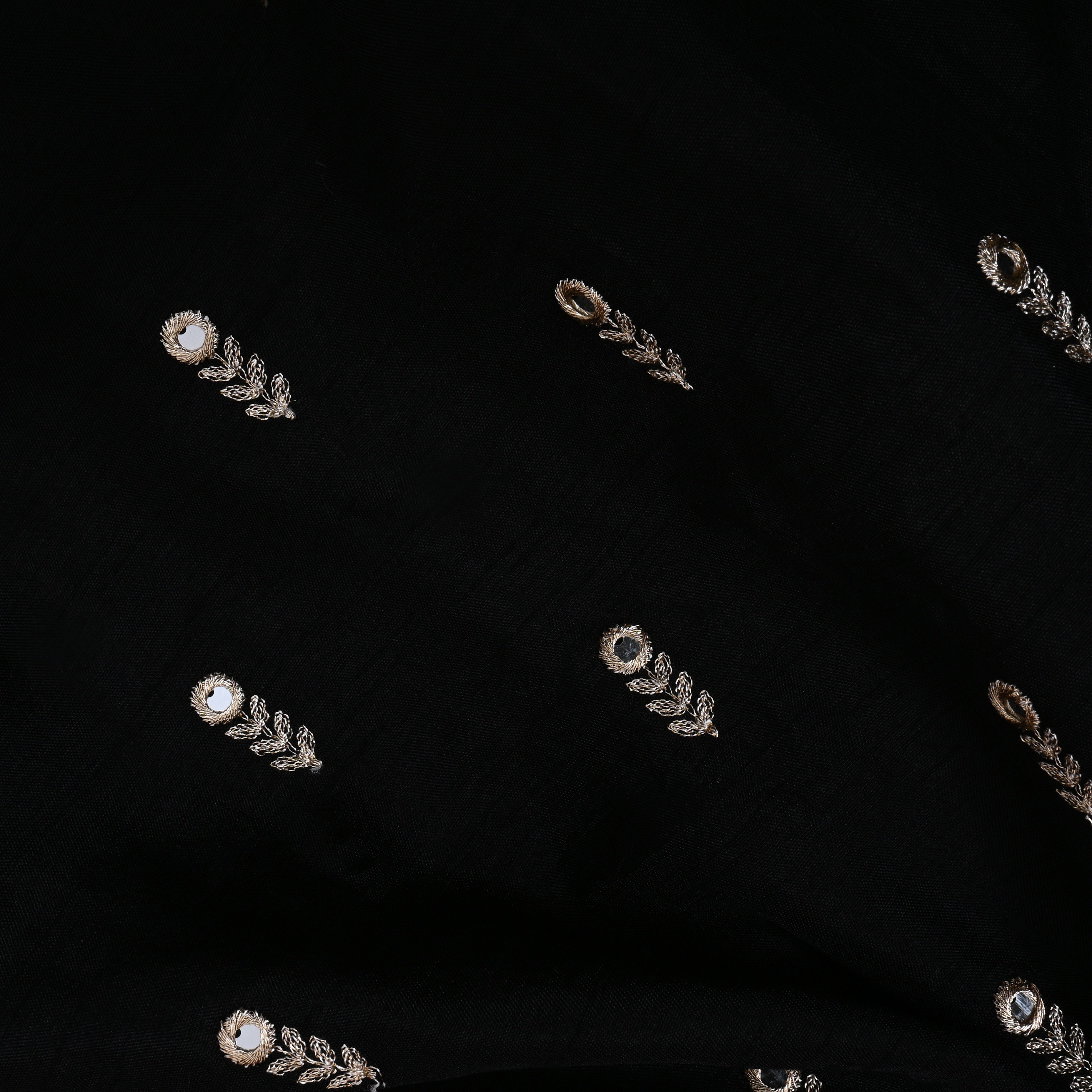 Pencil Black Mirror Embroidered Silk Fabric