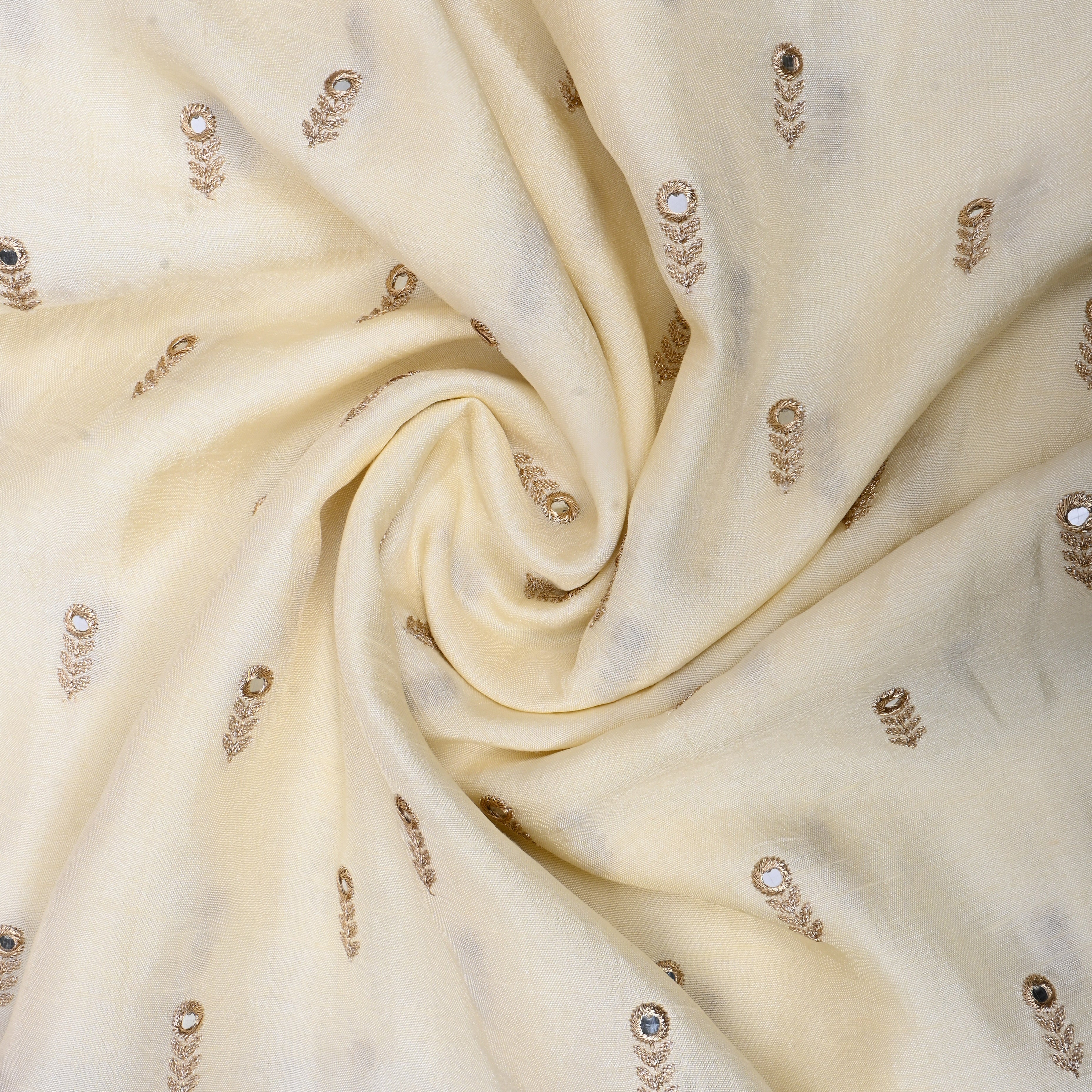 Off-White Floral Embroidered Silk Fabric