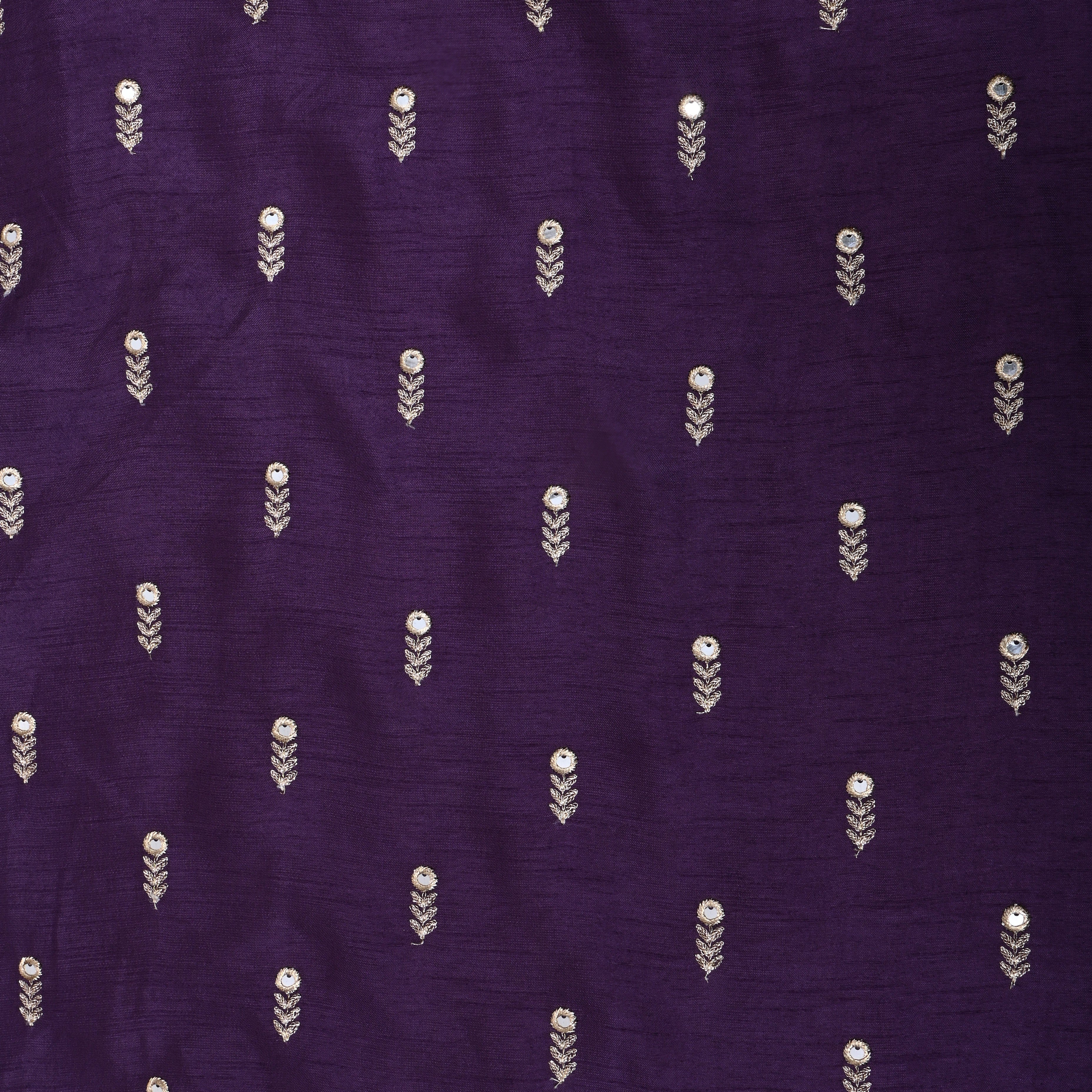 Dark Purple Floral Embroidered Silk Fabric