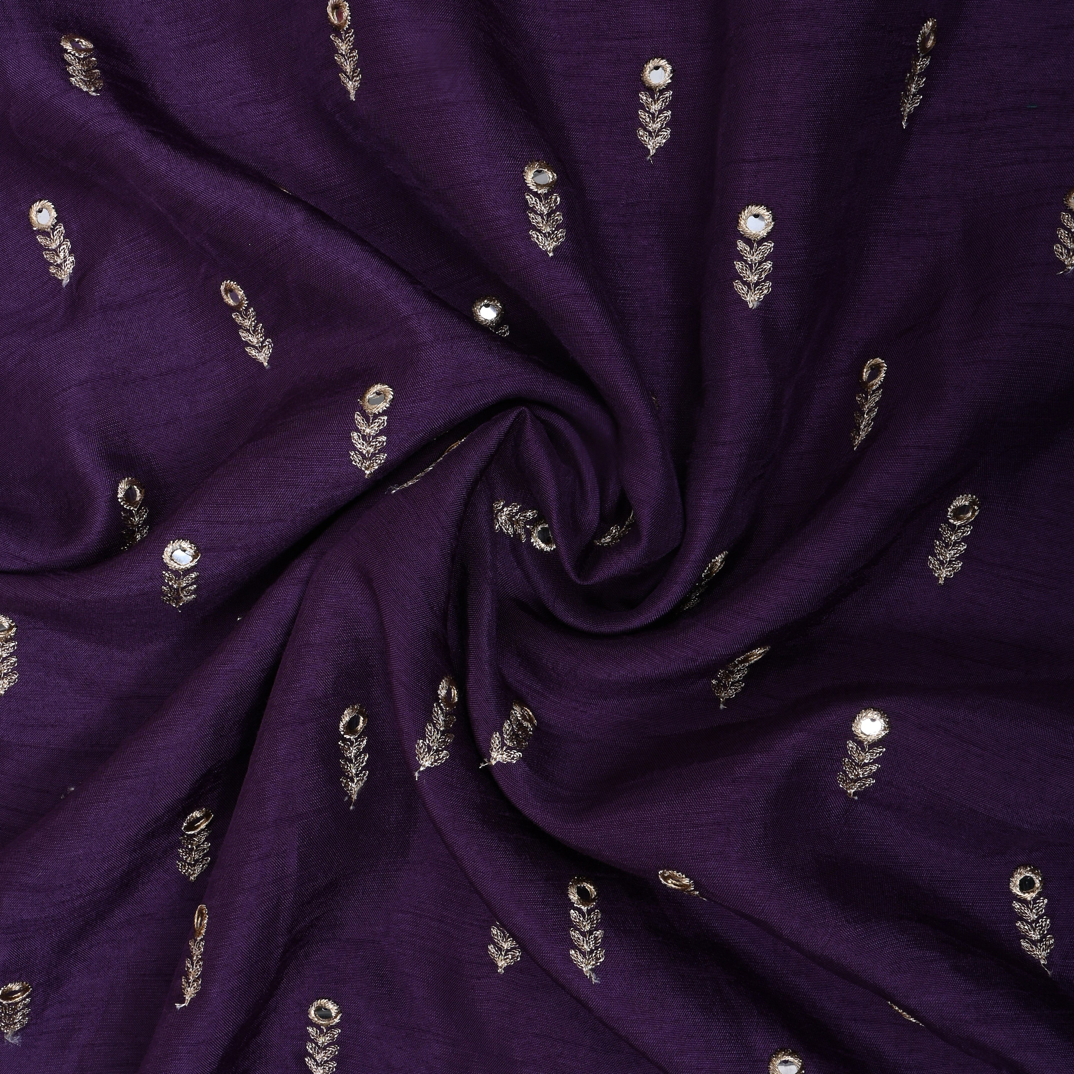 Dark Purple Floral Embroidered Silk Fabric