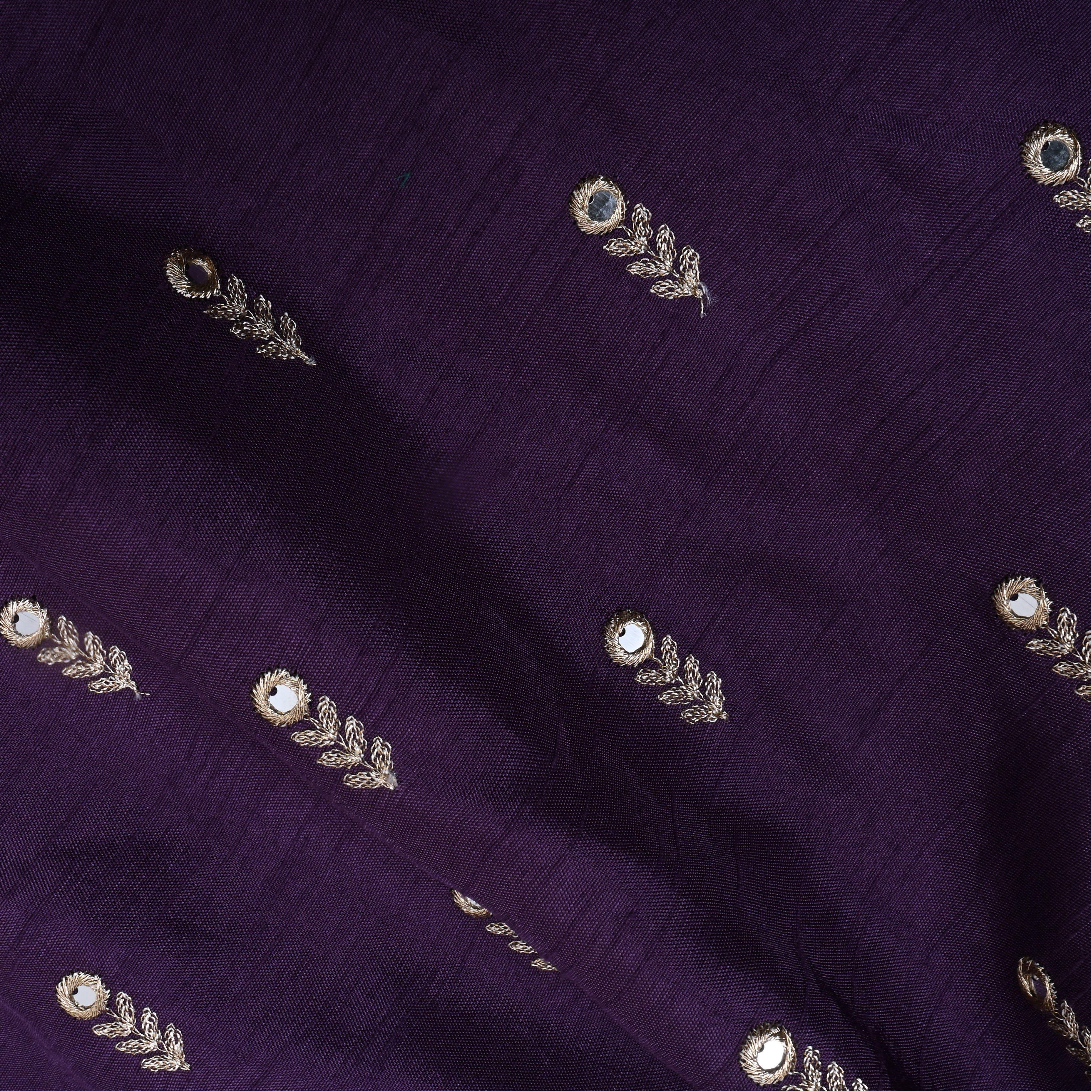 Dark Purple Floral Embroidered Silk Fabric