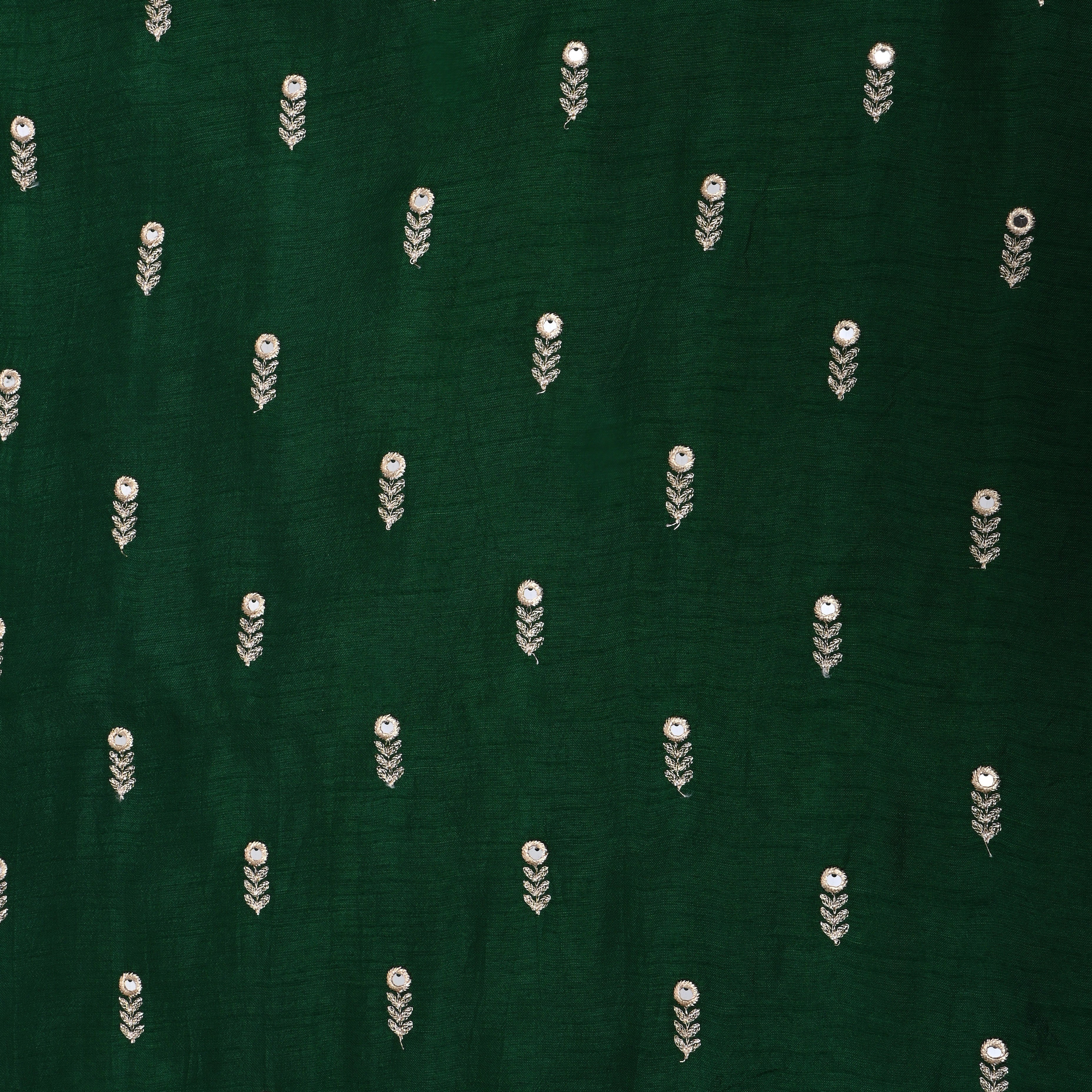 Bottle Green Floral Embroidered Silk Fabric