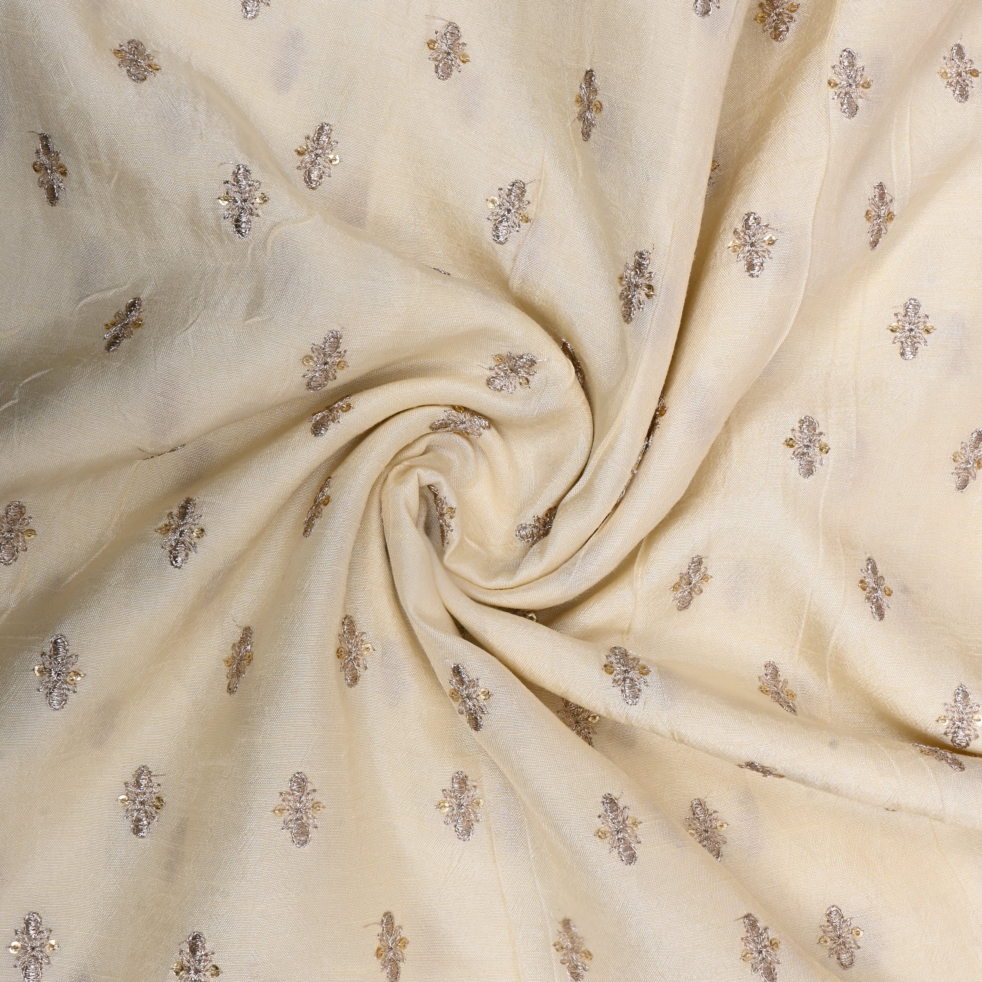 Light Cream Zari Embroidered Silk Fabric