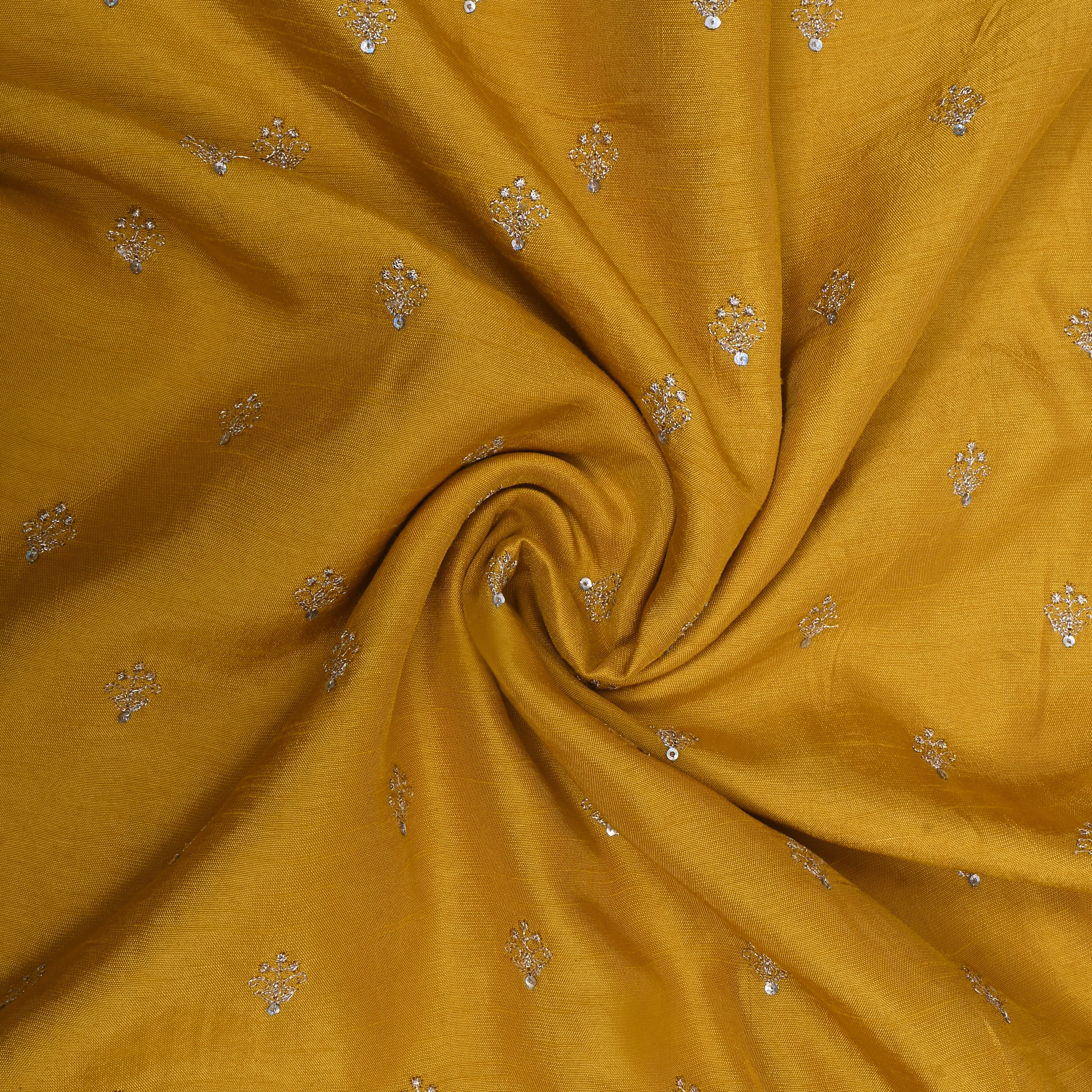 Crayon Yellow Zari Embroidered Silk Fabric