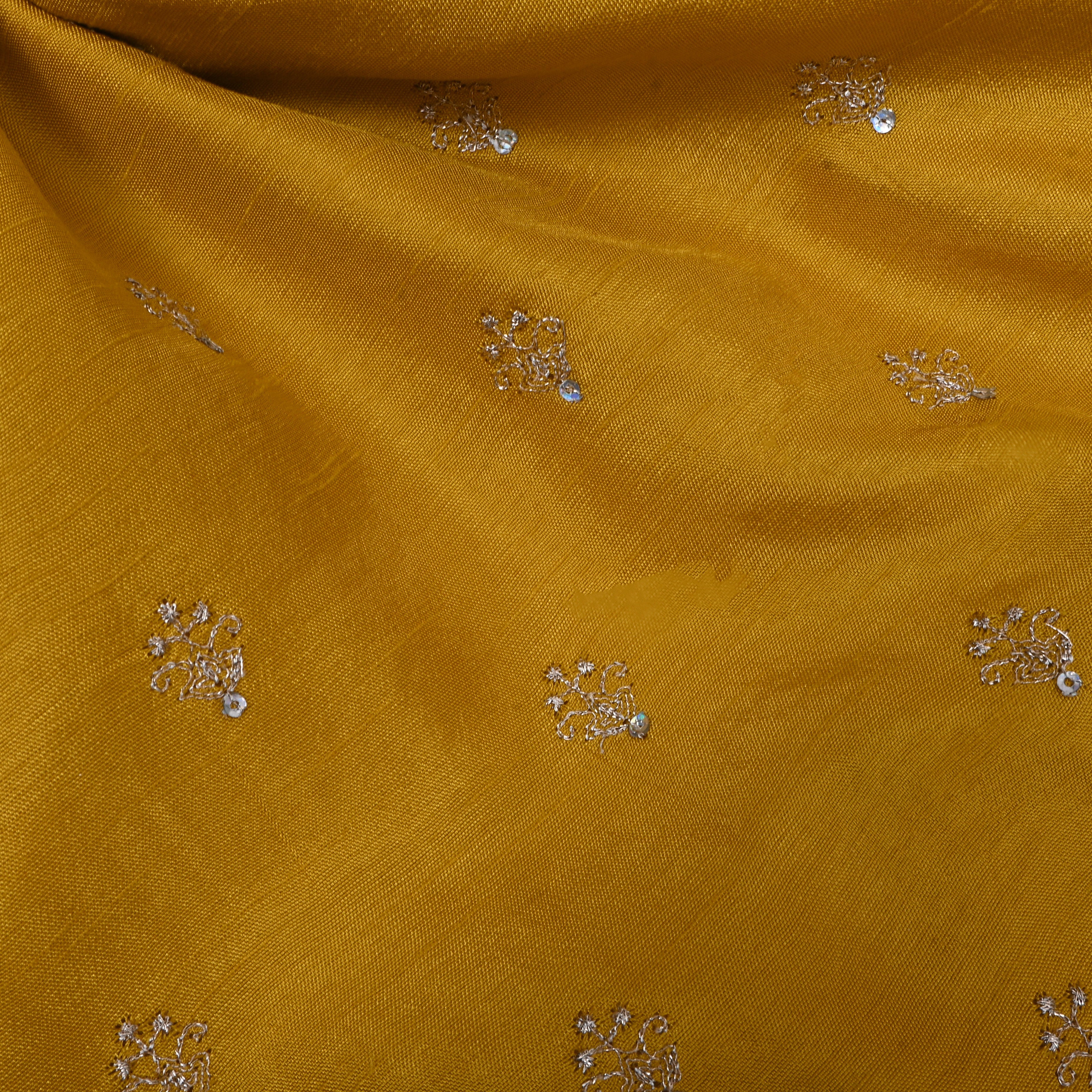 Crayon Yellow Zari Embroidered Silk Fabric