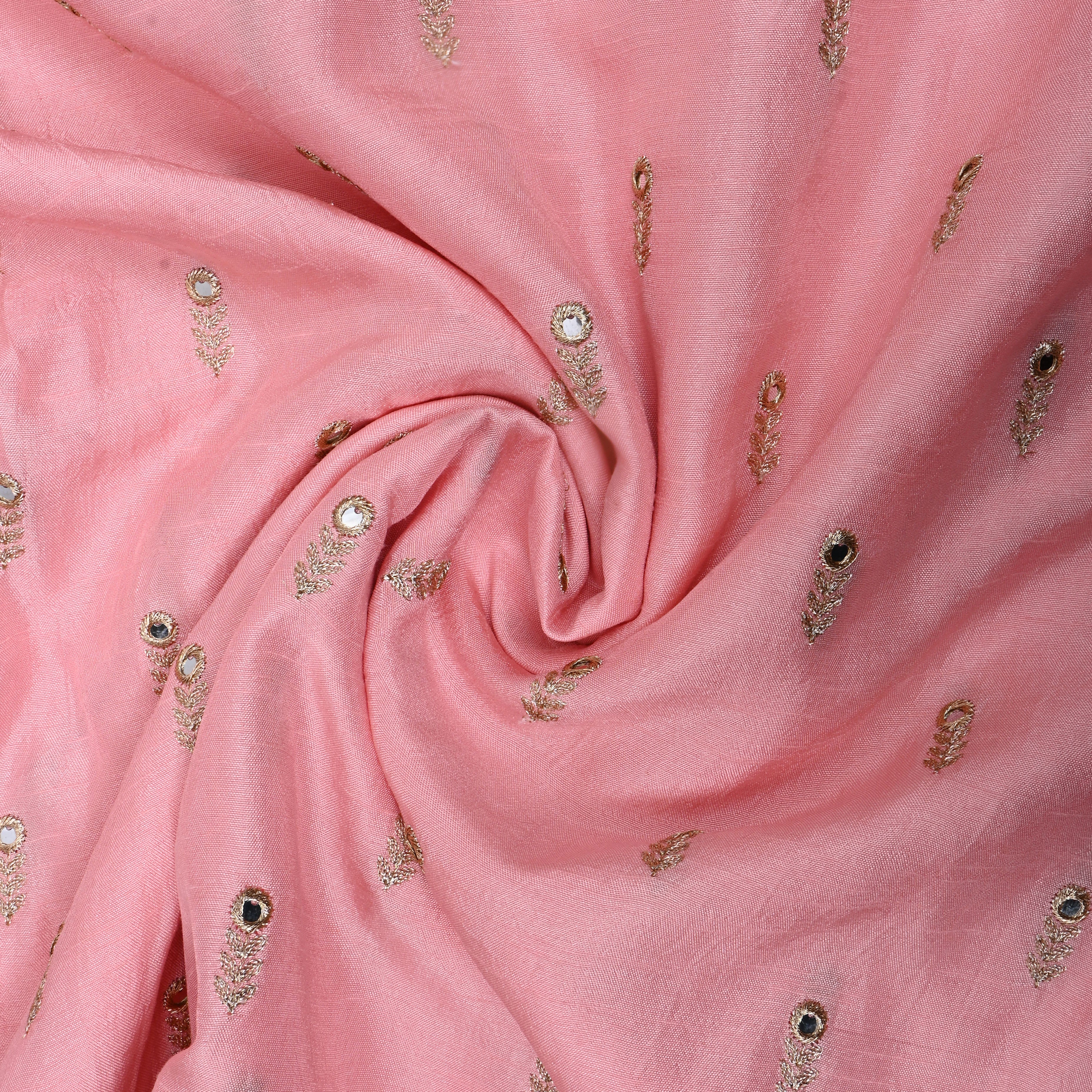 Soft Pink Floral Embroidered Silk Fabric