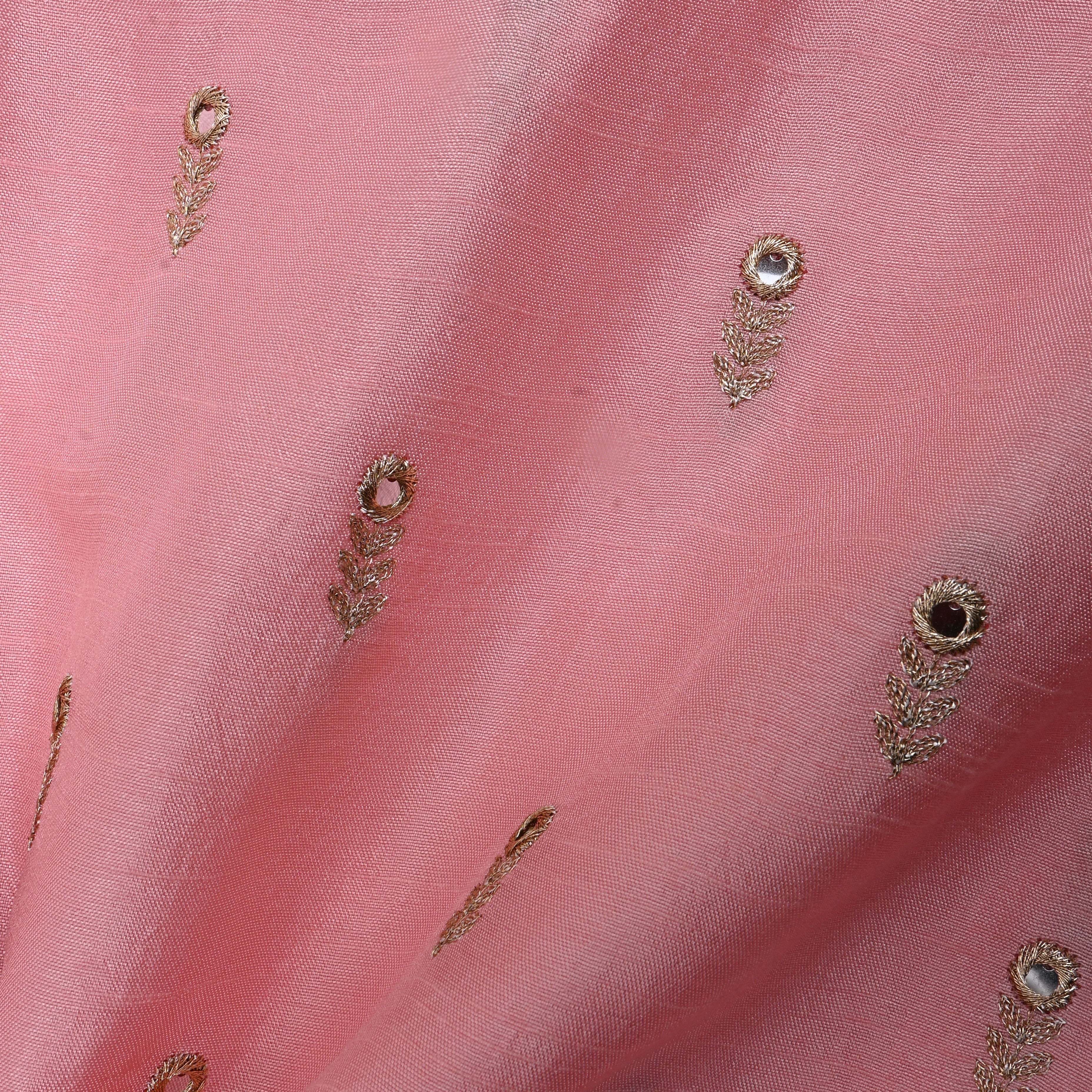 Soft Pink Floral Embroidered Silk Fabric