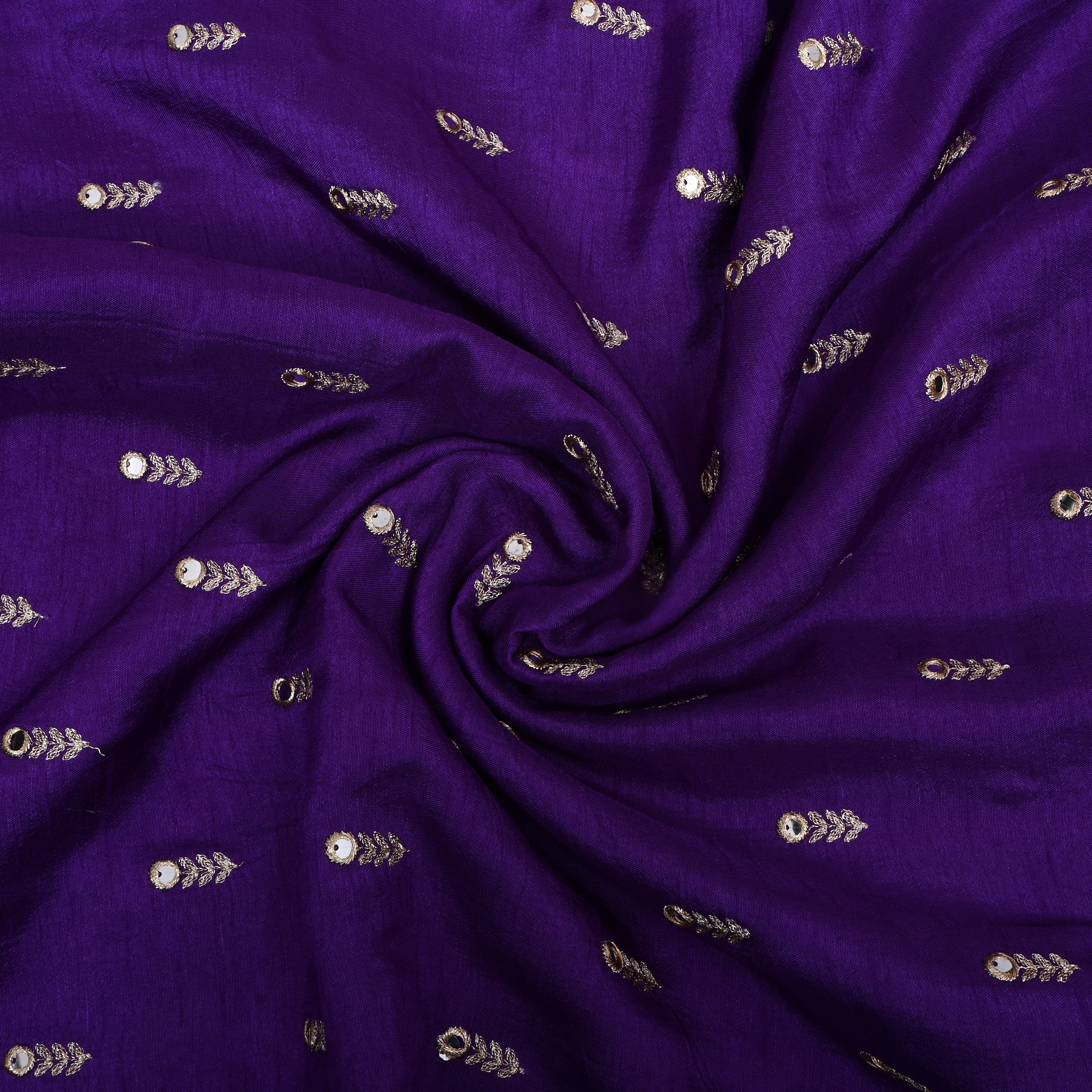 Ultra Violet Floral Embroidered Silk Fabric