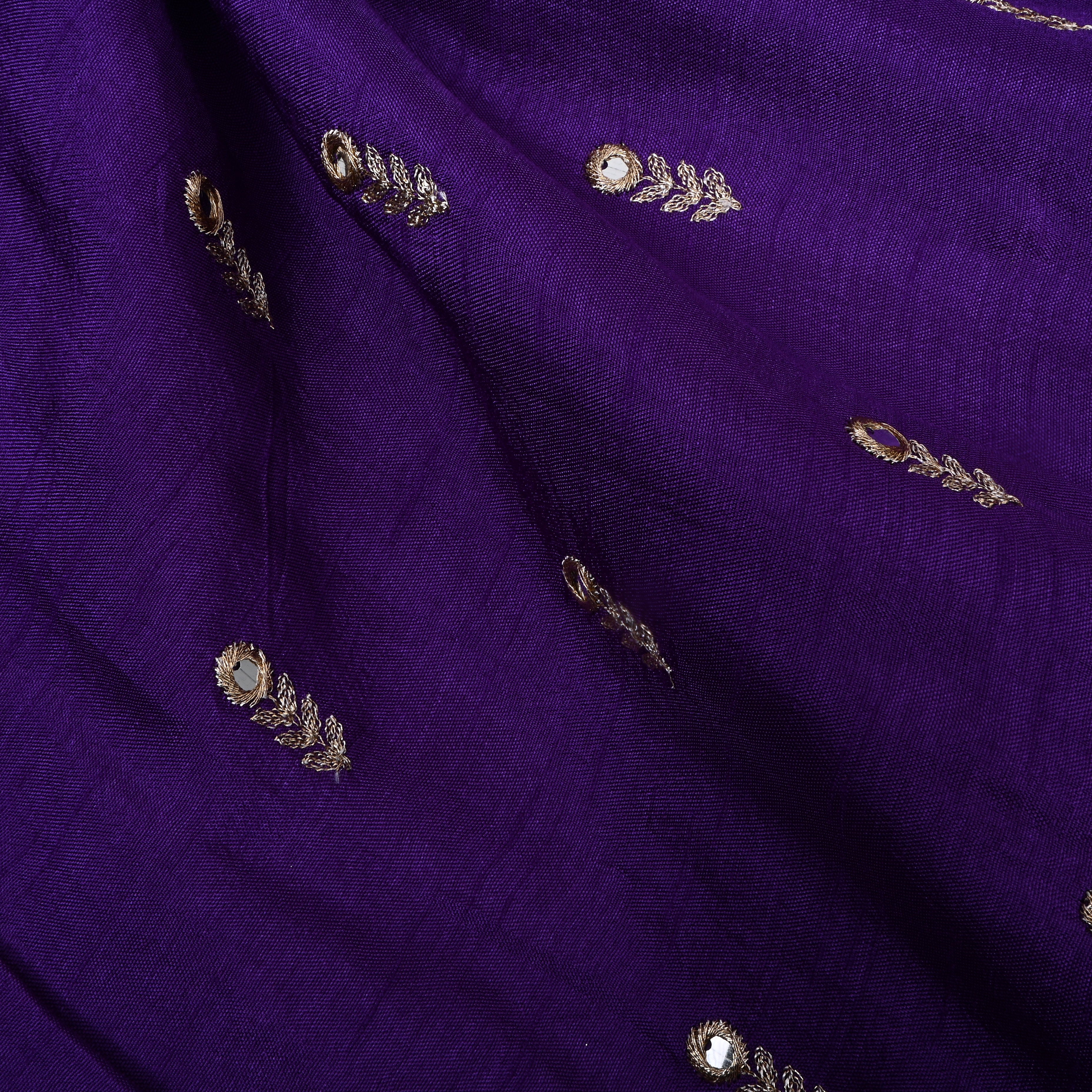 Ultra Violet Floral Embroidered Silk Fabric