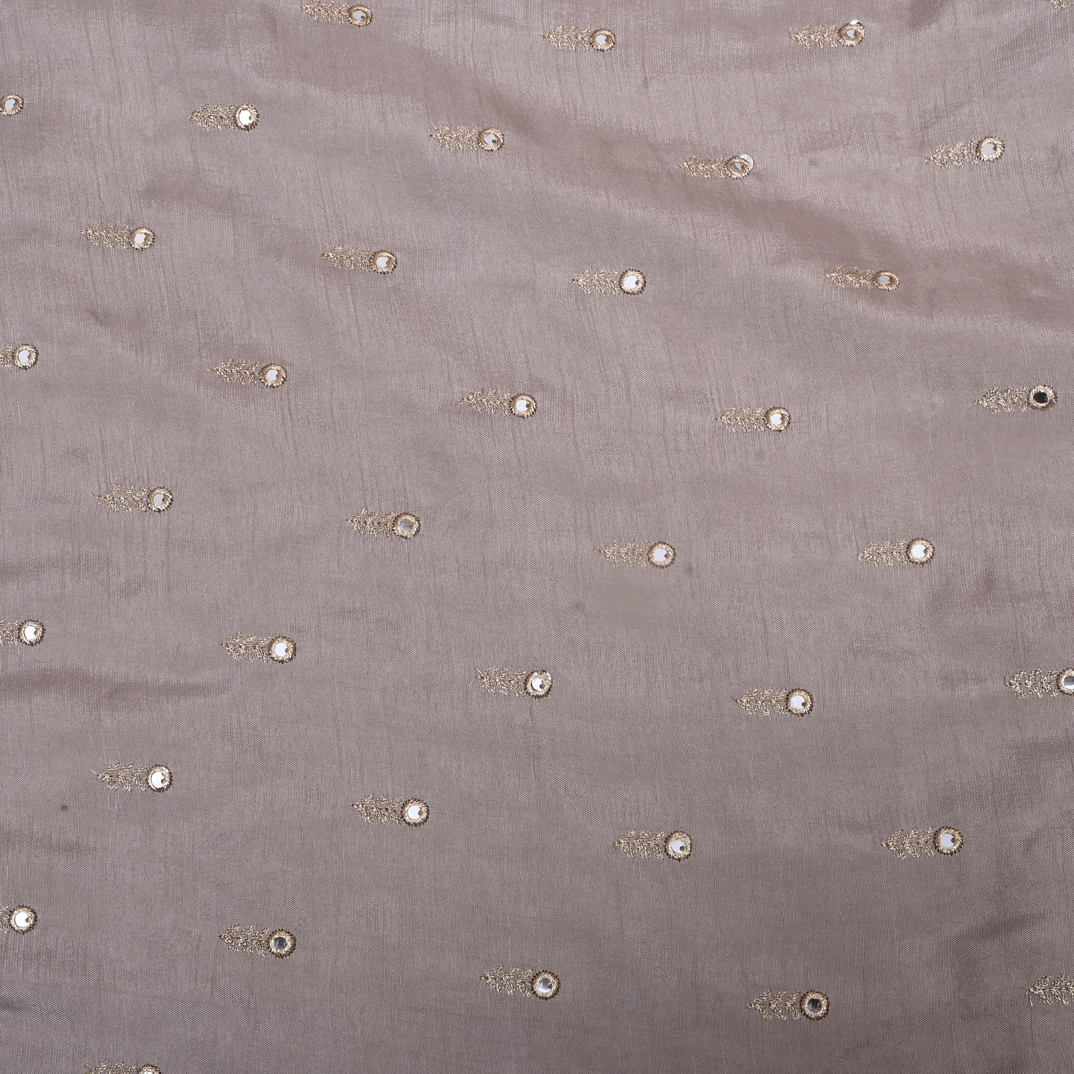 Off White Mirror Embroidered Silk Fabric