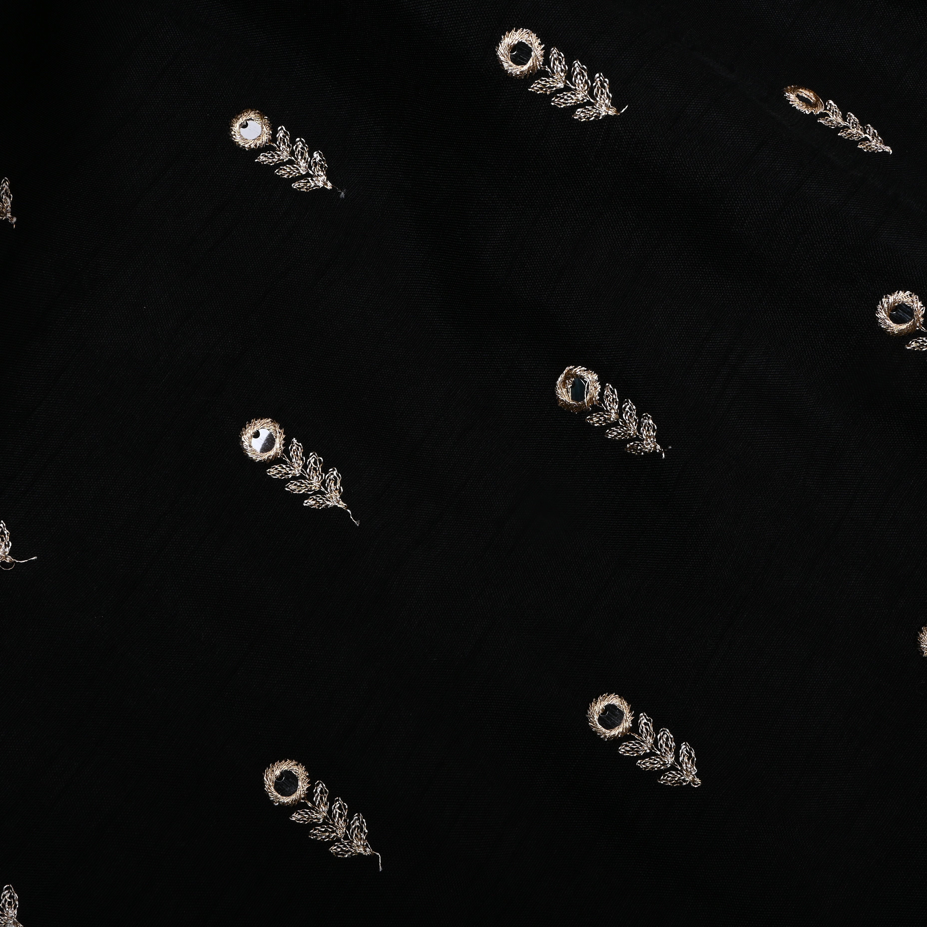 Black Floral Embroidered Silk Fabric