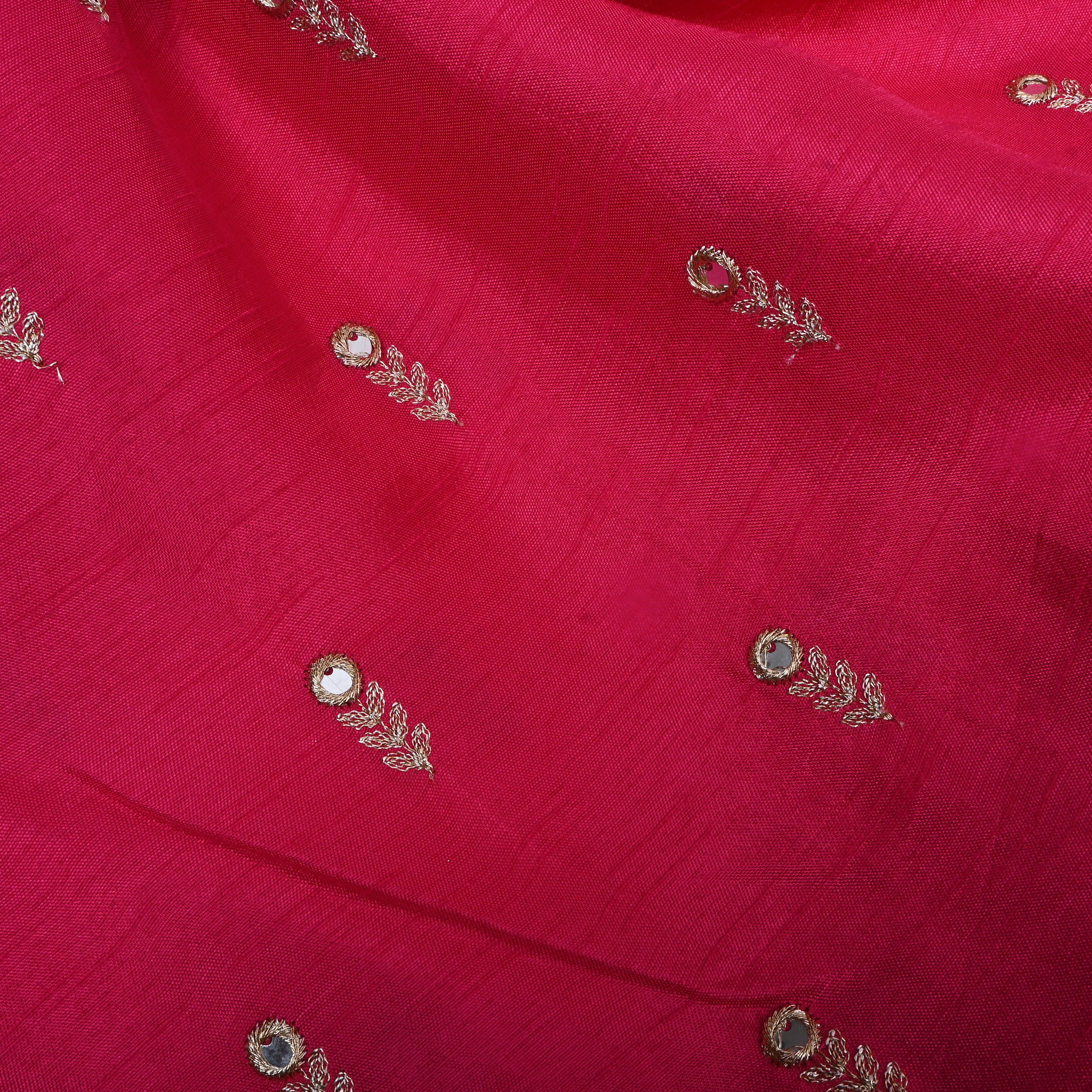 Bright Pink Floral Embroidered Silk Fabric