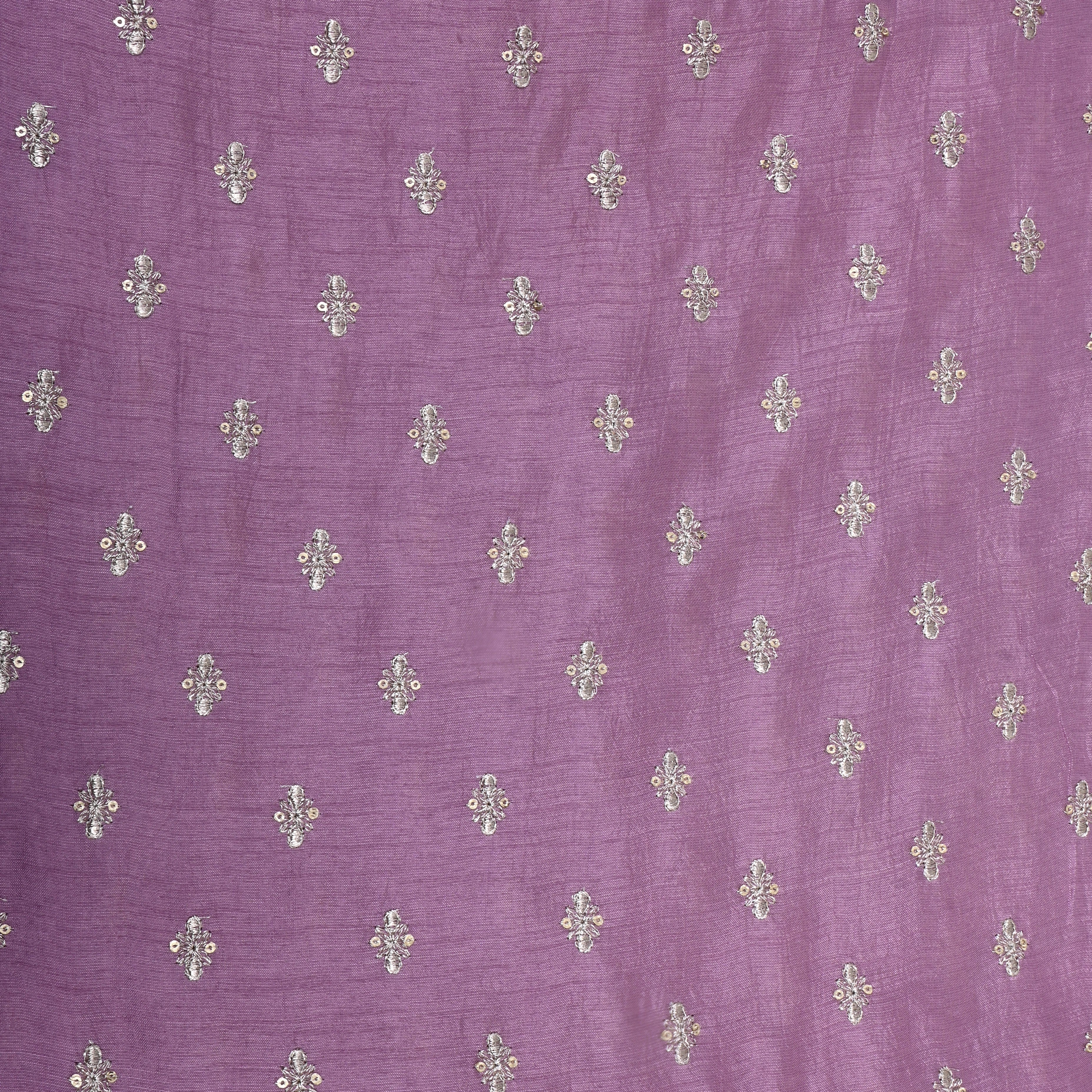 Lavender Floral Zari Embroidered Silk Fabric