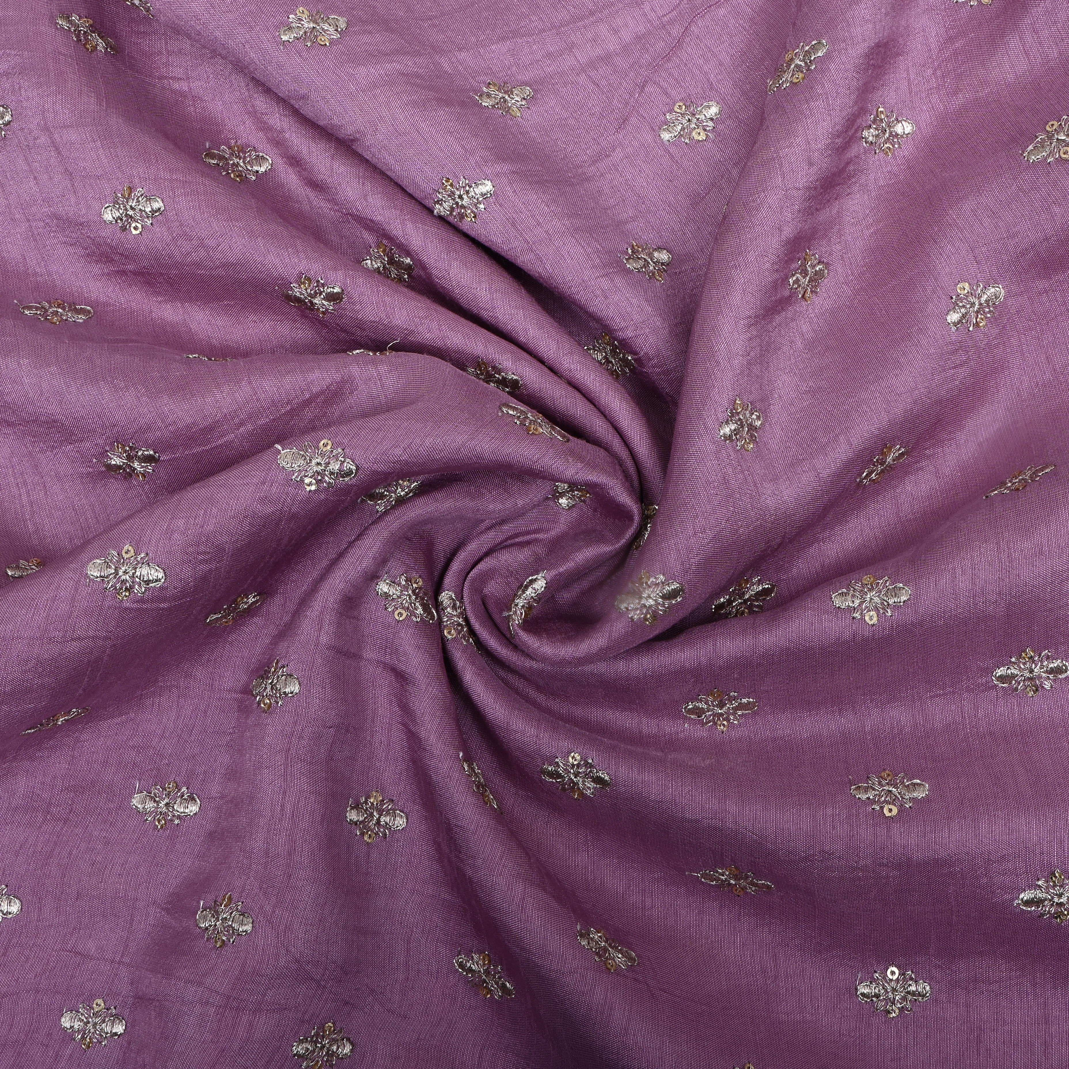 Lavender Floral Zari Embroidered Silk Fabric