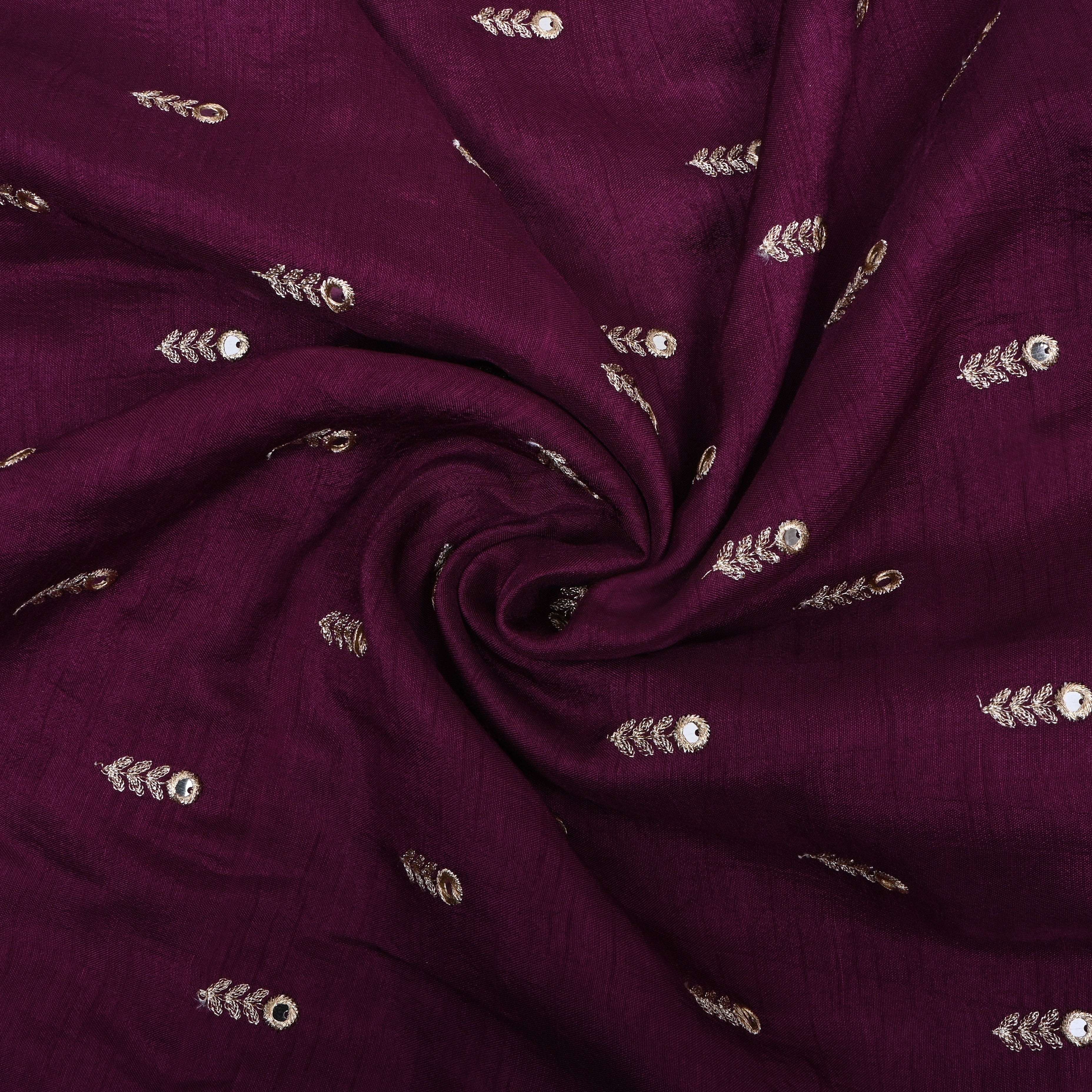 Plum Purple Floral Embroidered Silk Fabric