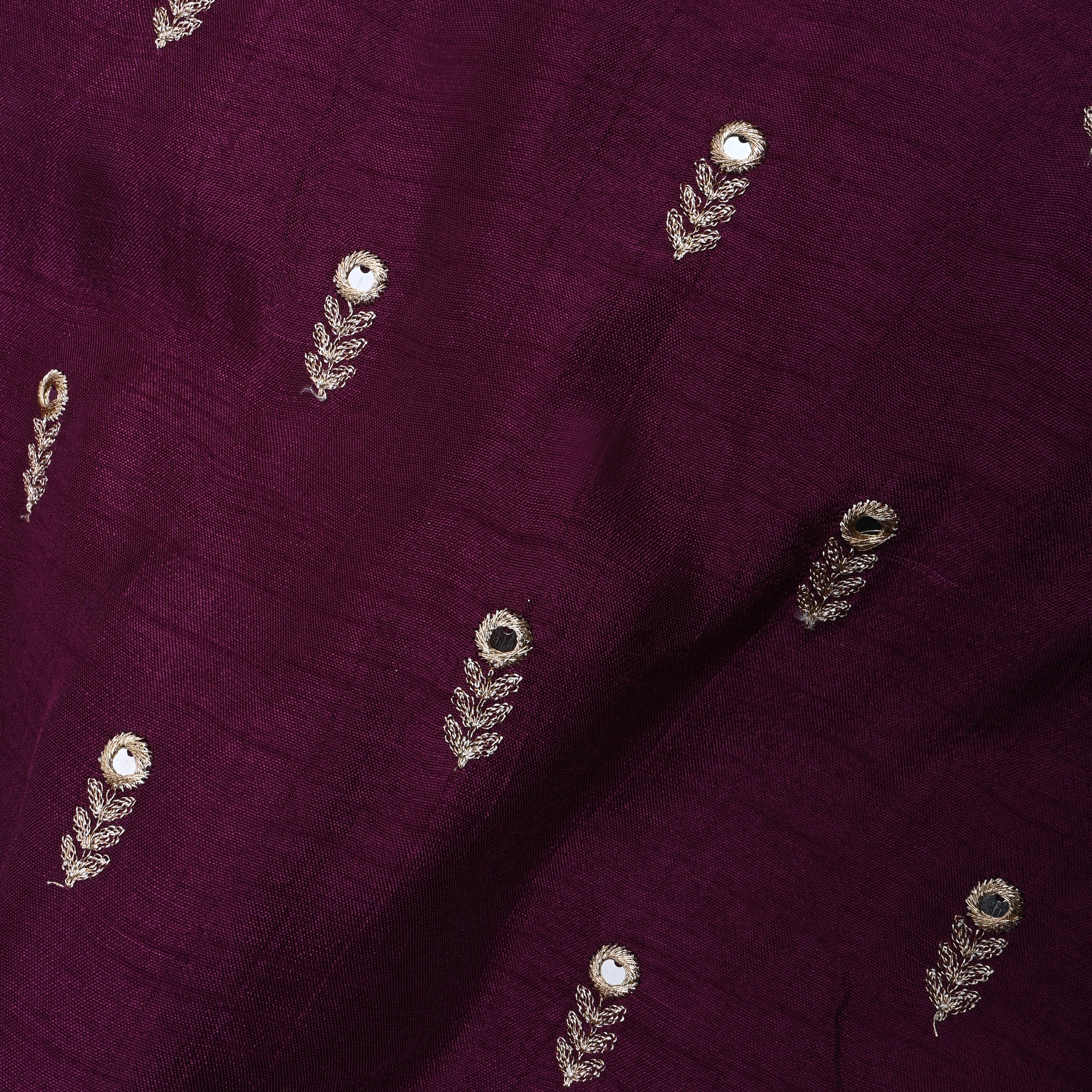 Plum Purple Floral Embroidered Silk Fabric