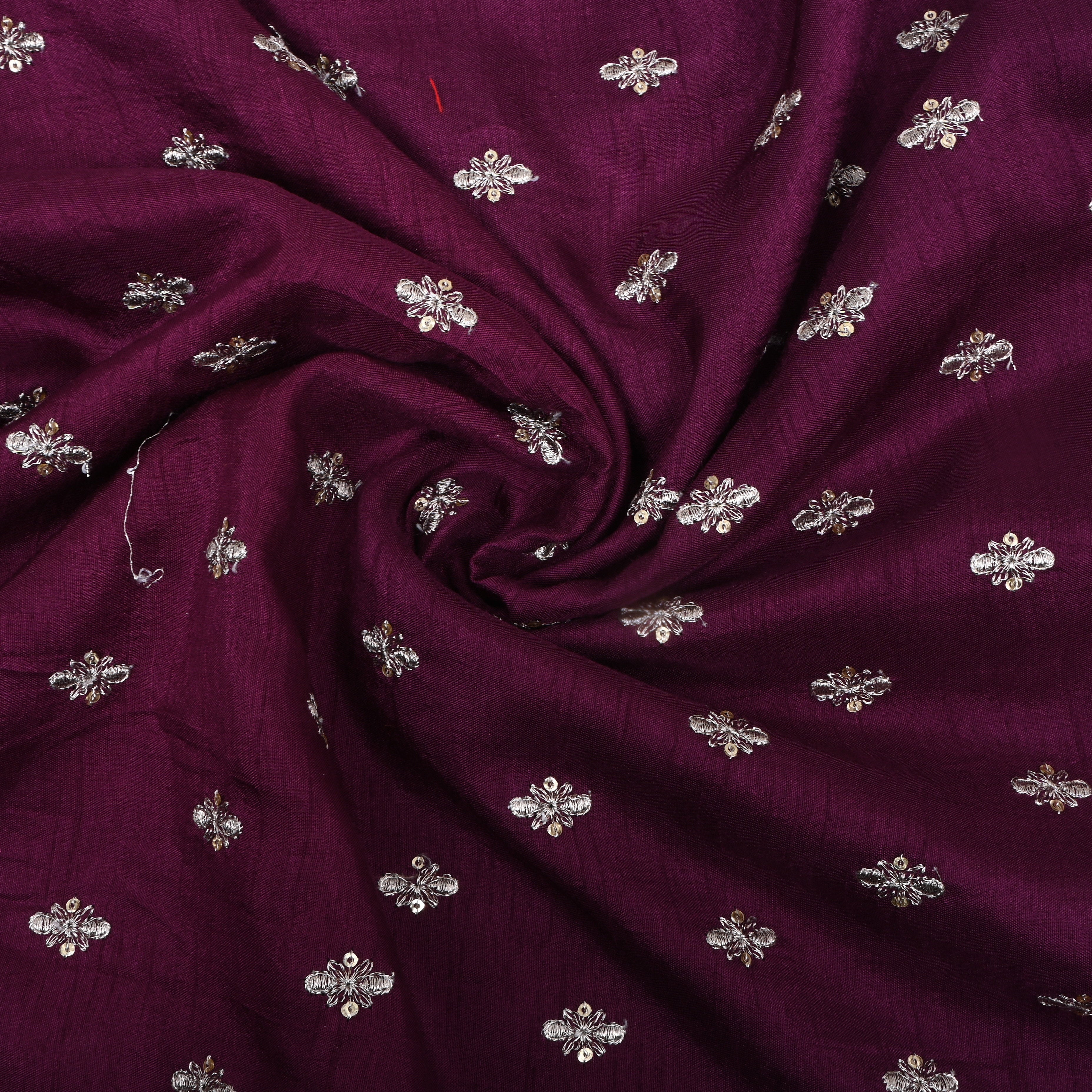 Plum Purple Floral Zari Embroidered Silk Fabric