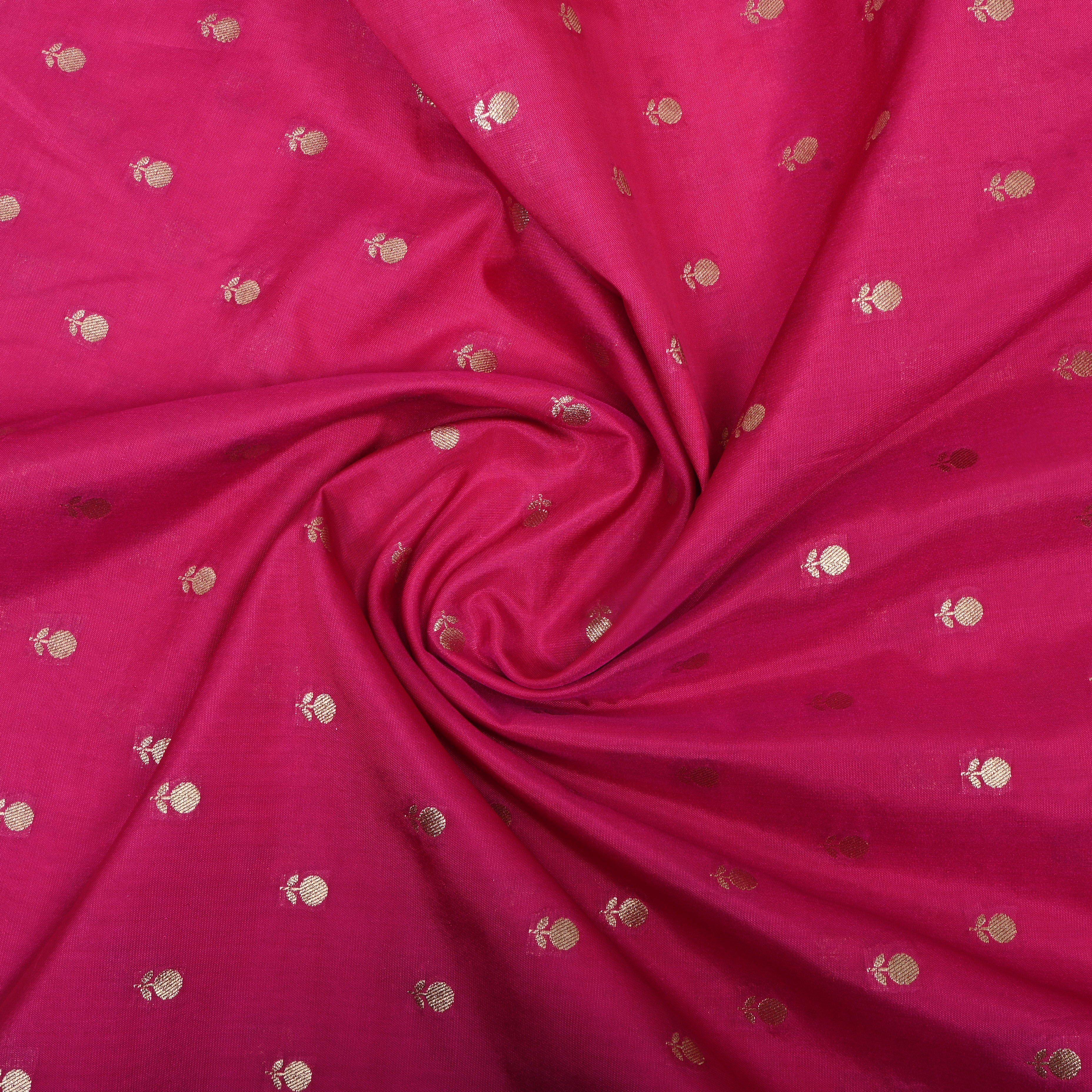 Deep Pink Zari Buttis On Jamawar Silk Fabric