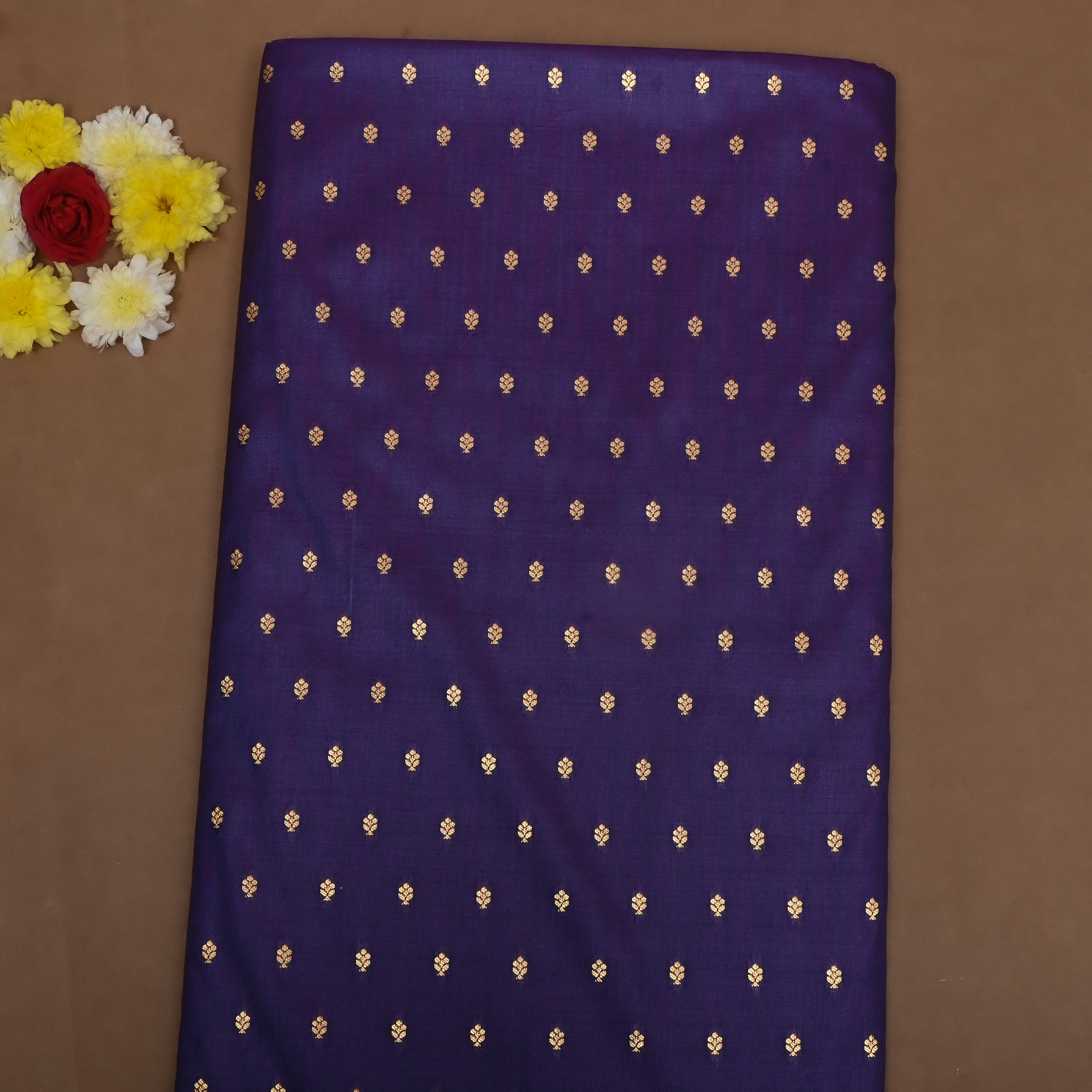 Dark Purple Floral Zari Jamawar Silk Fabric