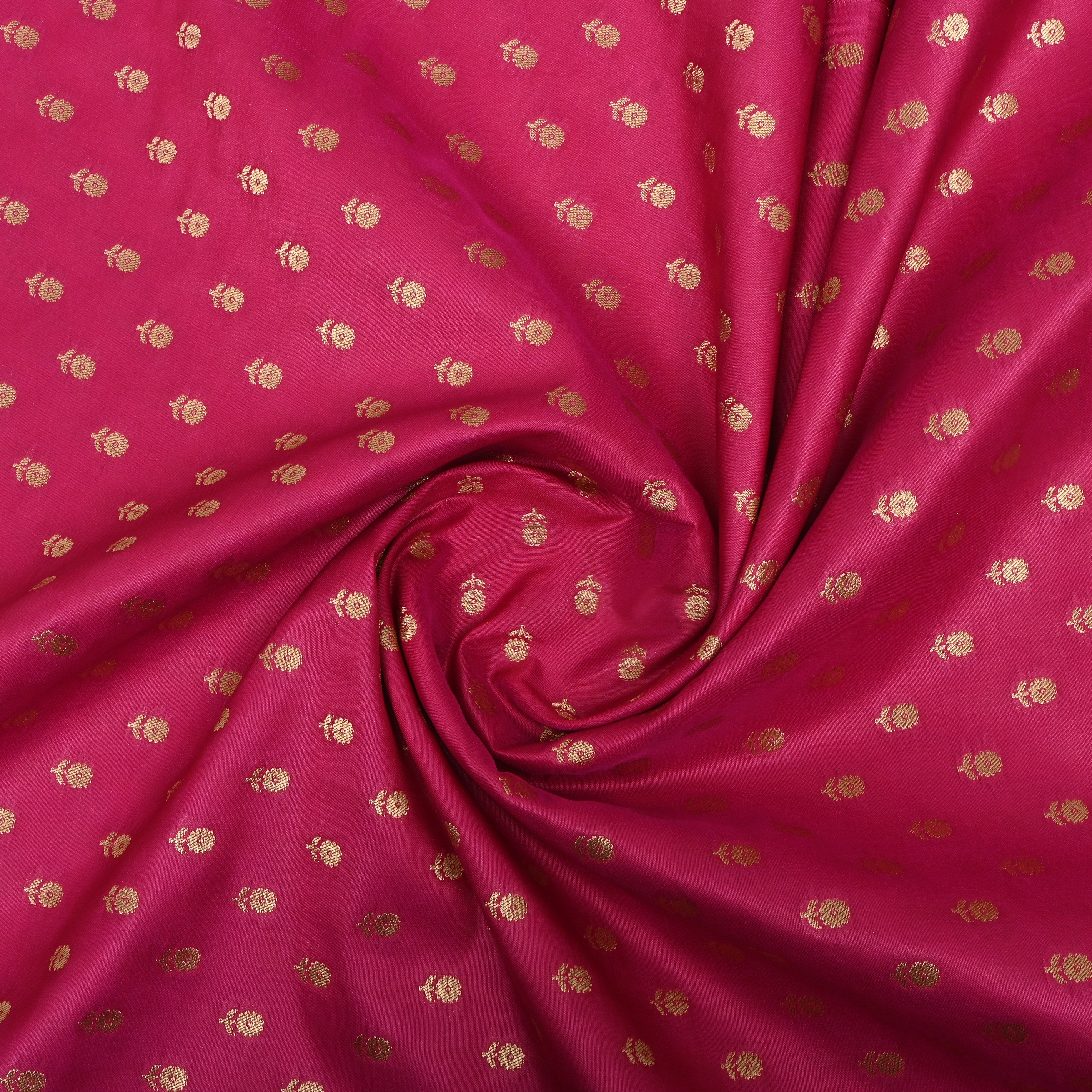 Bright Pink Floral Jamawar Silk Fabric