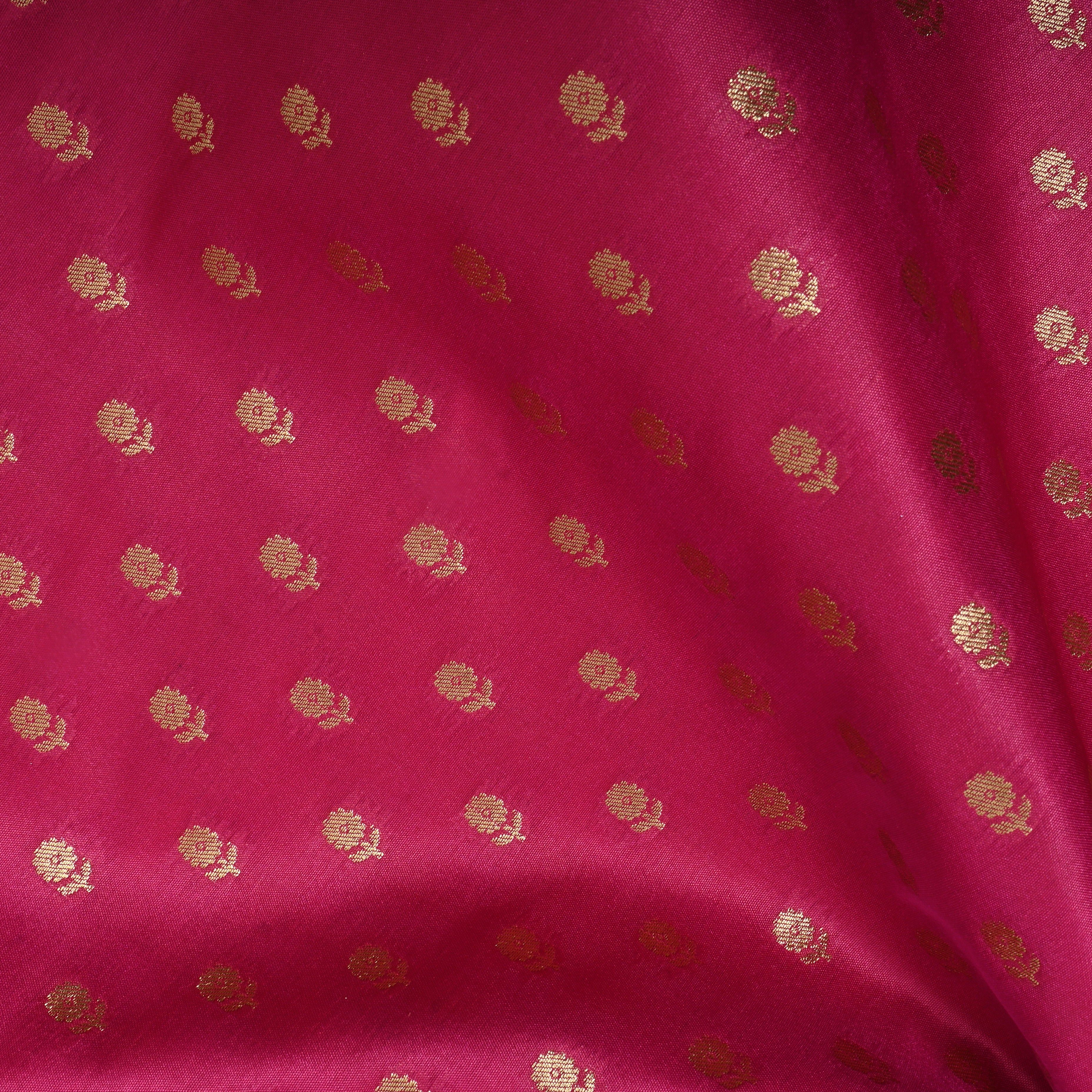 Bright Pink Floral Jamawar Silk Fabric