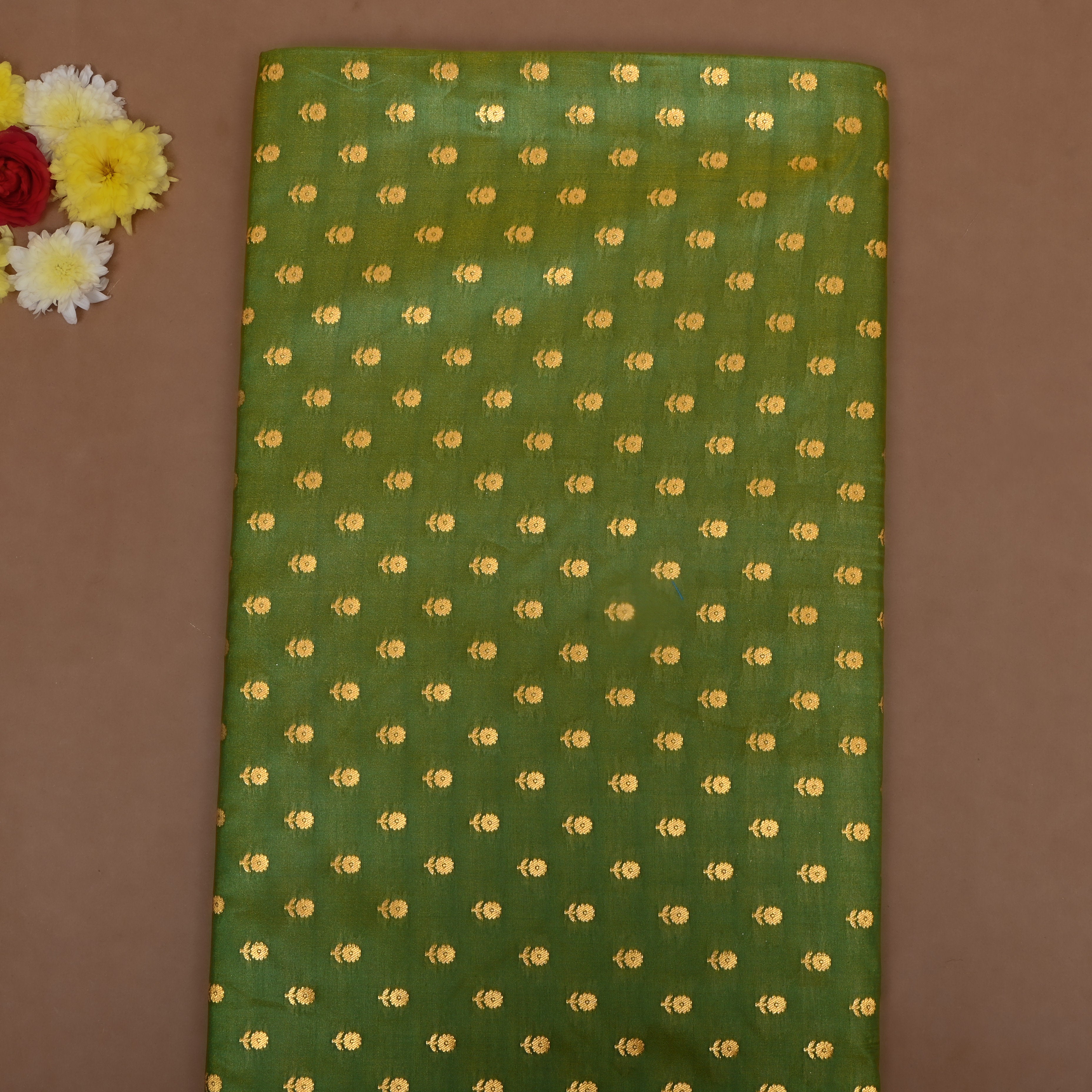 Forest Green Floral Jamawar Silk Fabric