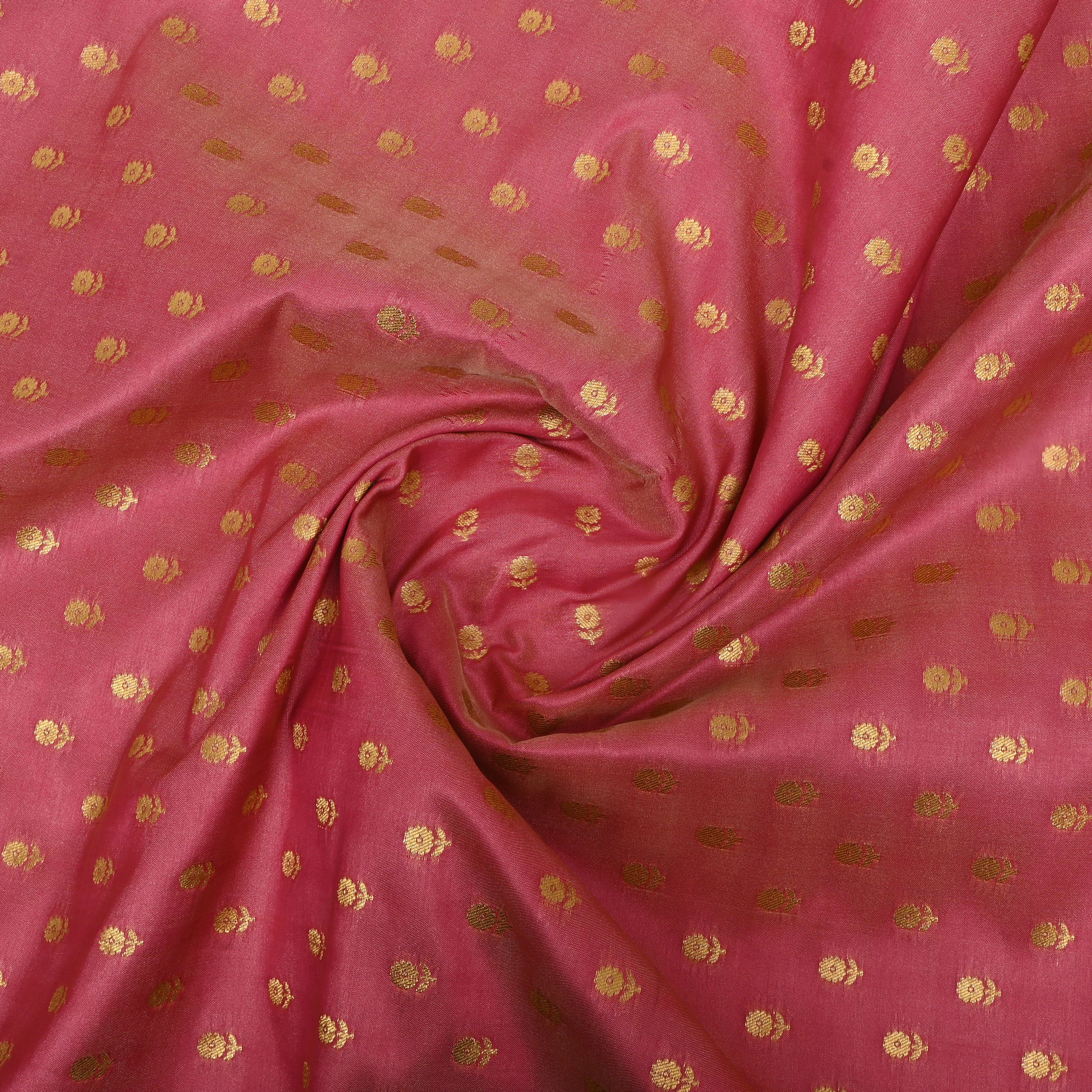 Candy Pink Floral Jamawar Silk Fabric