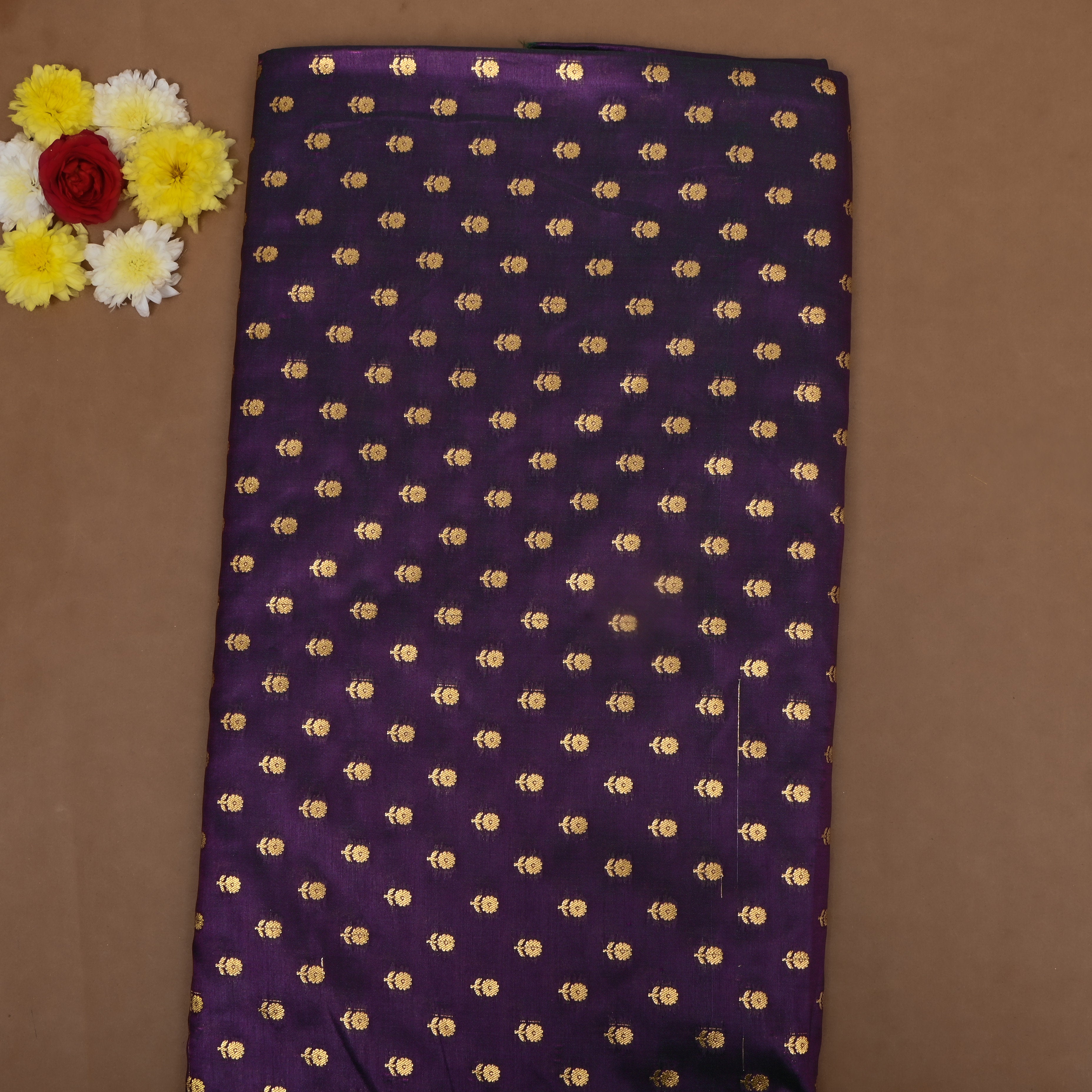 Dark Purple Floral Jamawar Silk Fabric