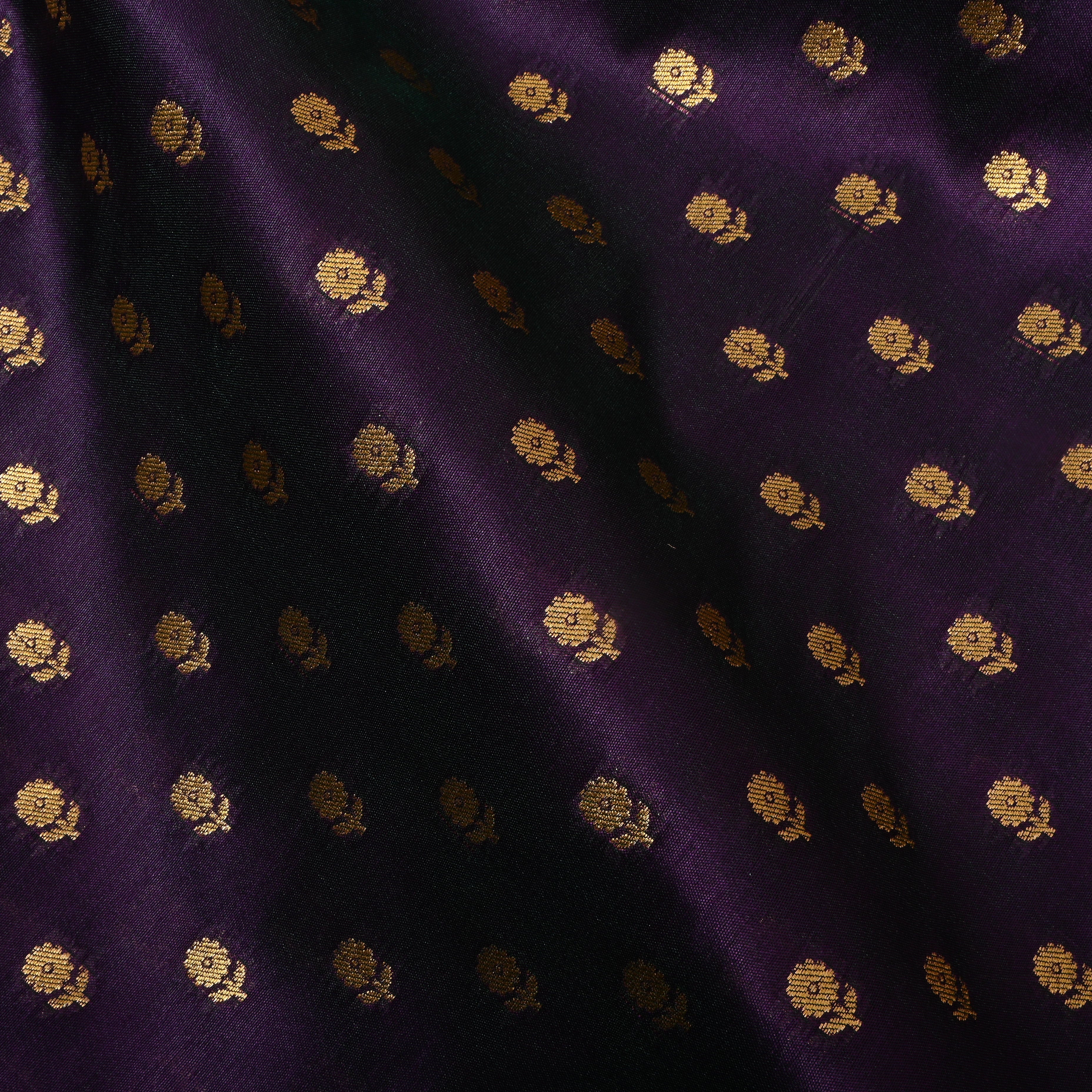 Dark Purple Floral Jamawar Silk Fabric