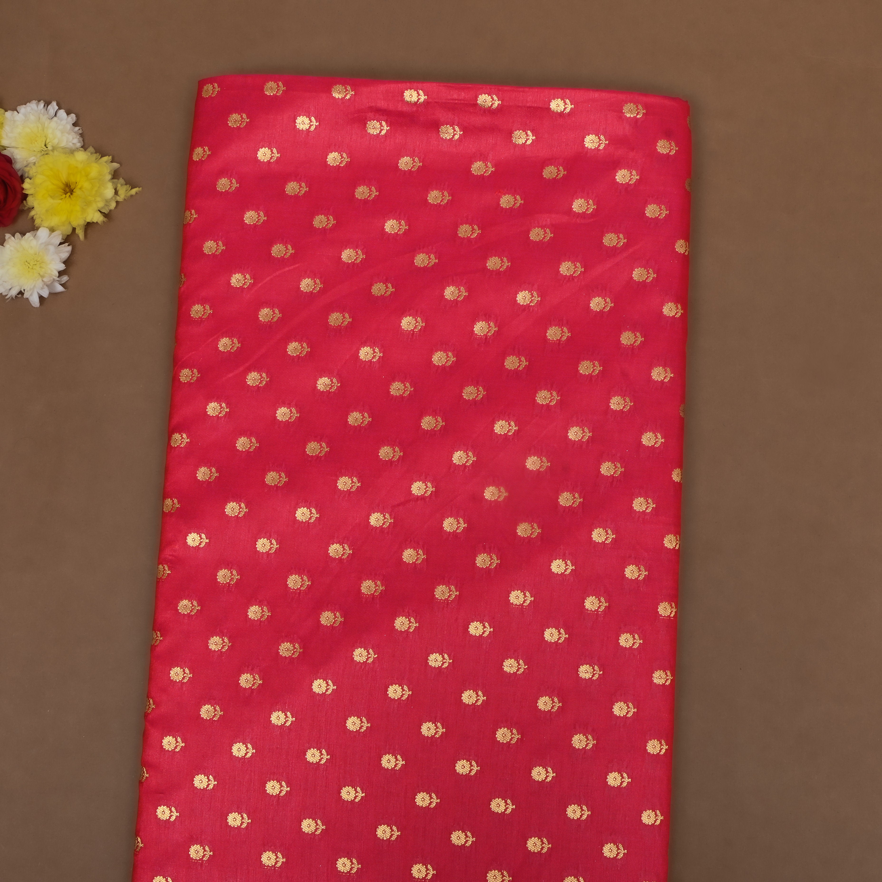 Raspberry Pink Floral Jamawar Silk Fabric