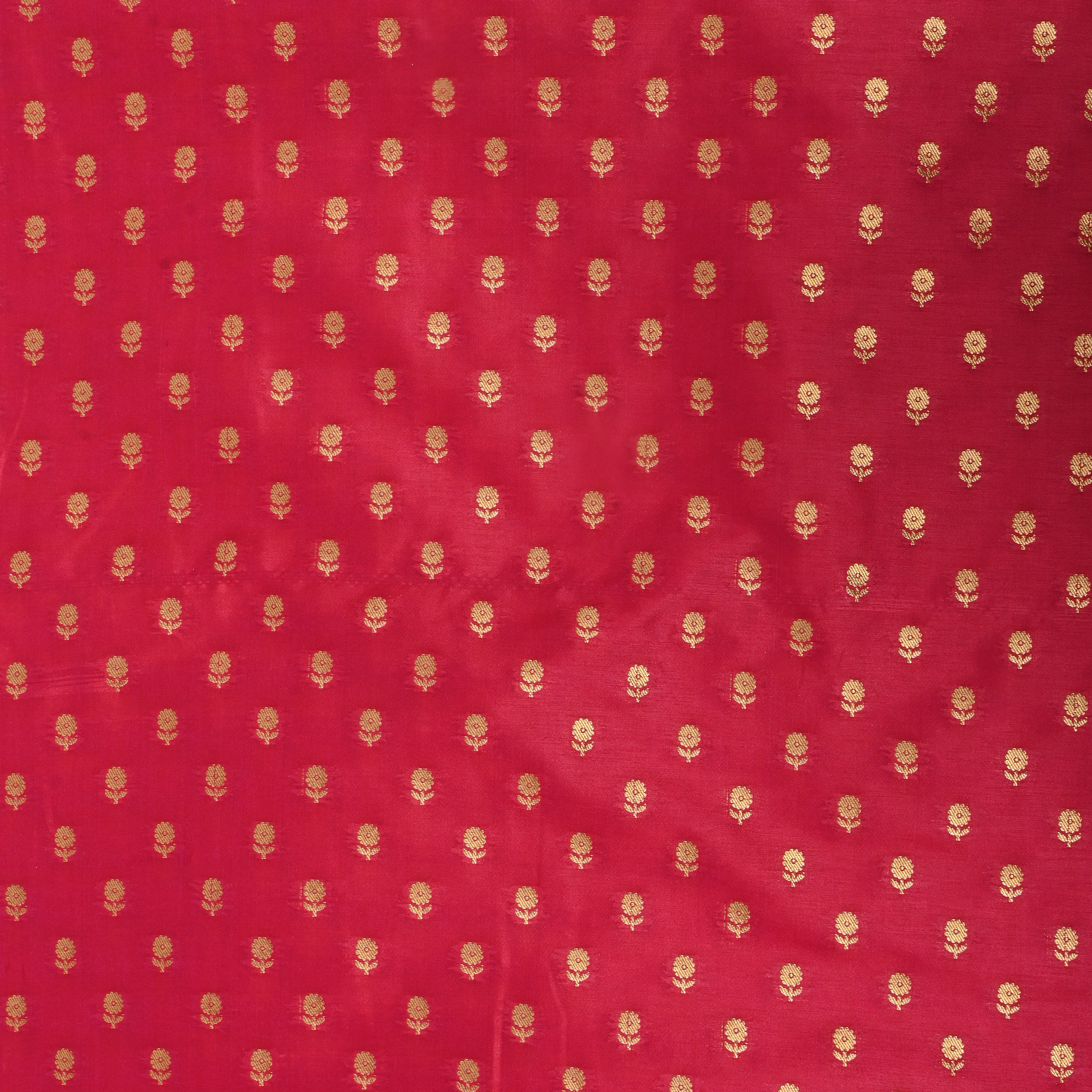 Raspberry Pink Floral Jamawar Silk Fabric