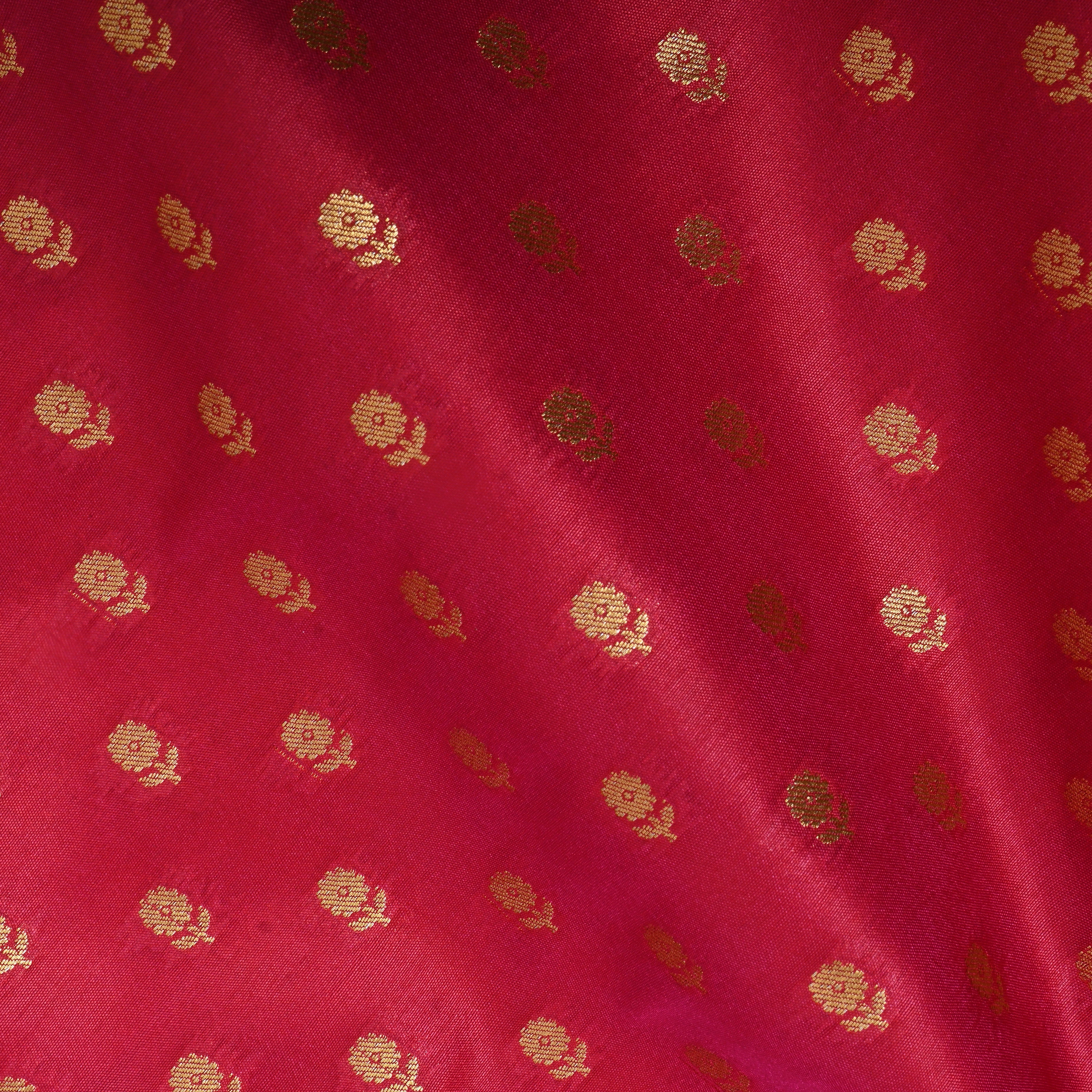 Raspberry Pink Floral Jamawar Silk Fabric