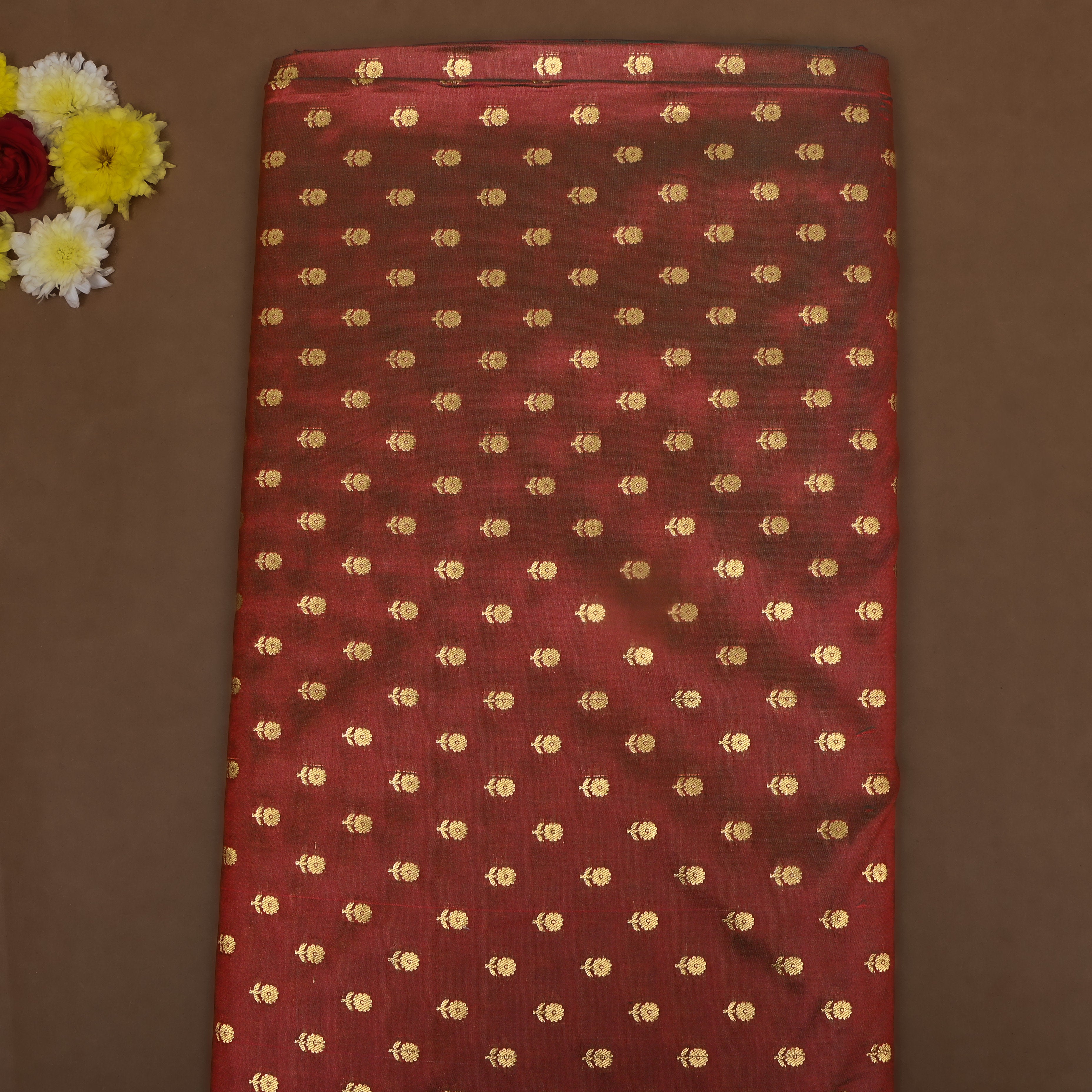 Maroon Zari Weave Tissue Fabric