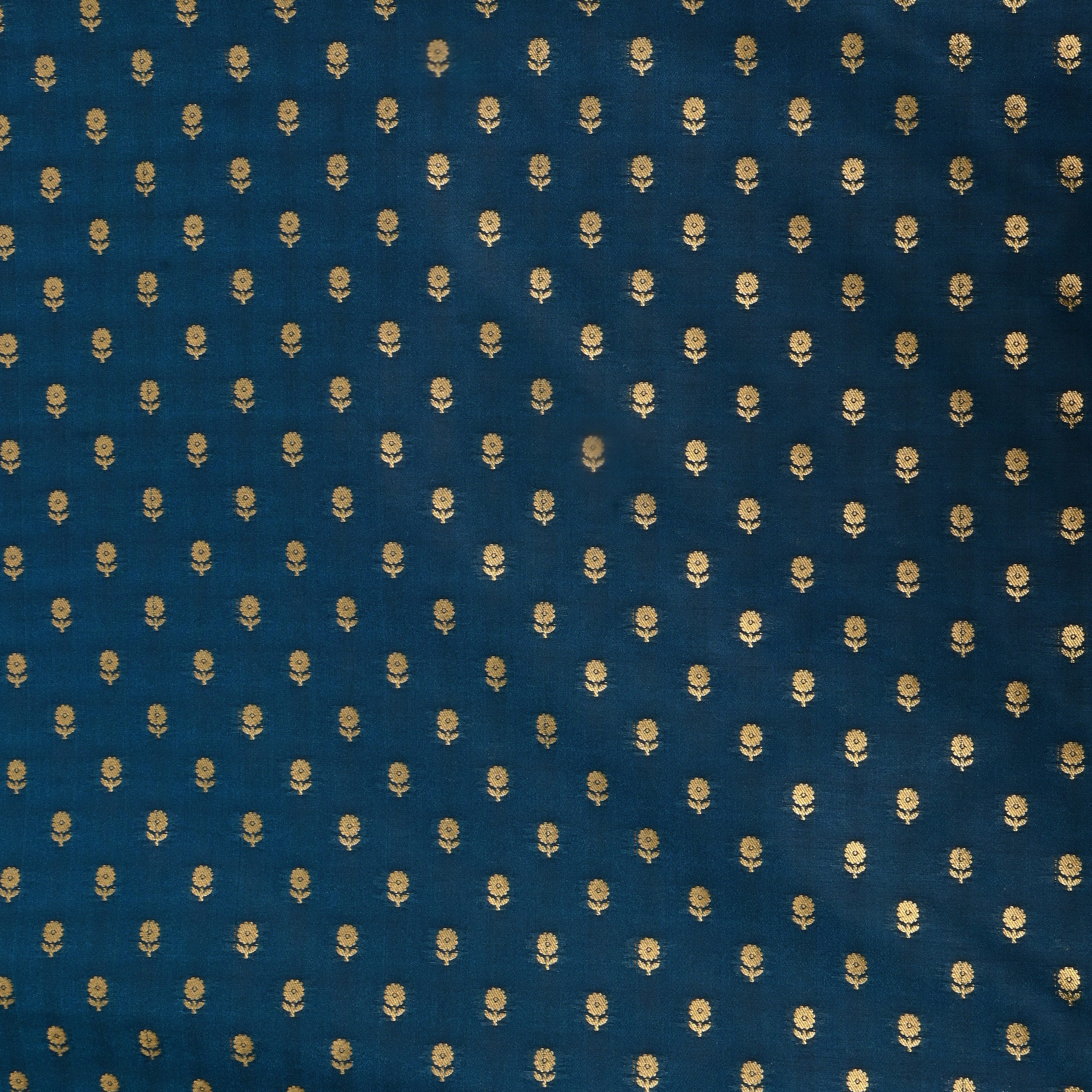 Peacock Blue Floral Jamawar Silk Fabric