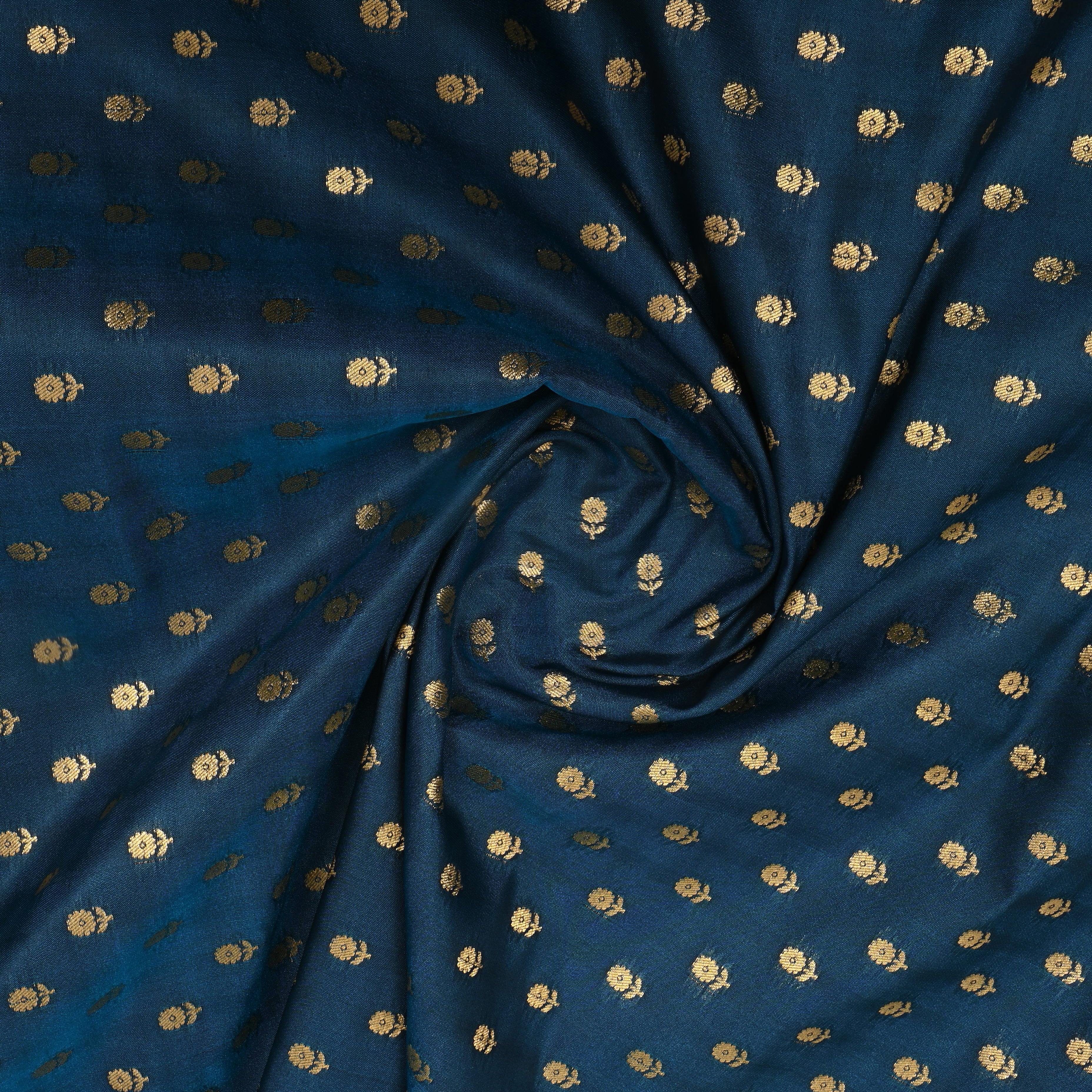 Peacock Blue Floral Jamawar Silk Fabric