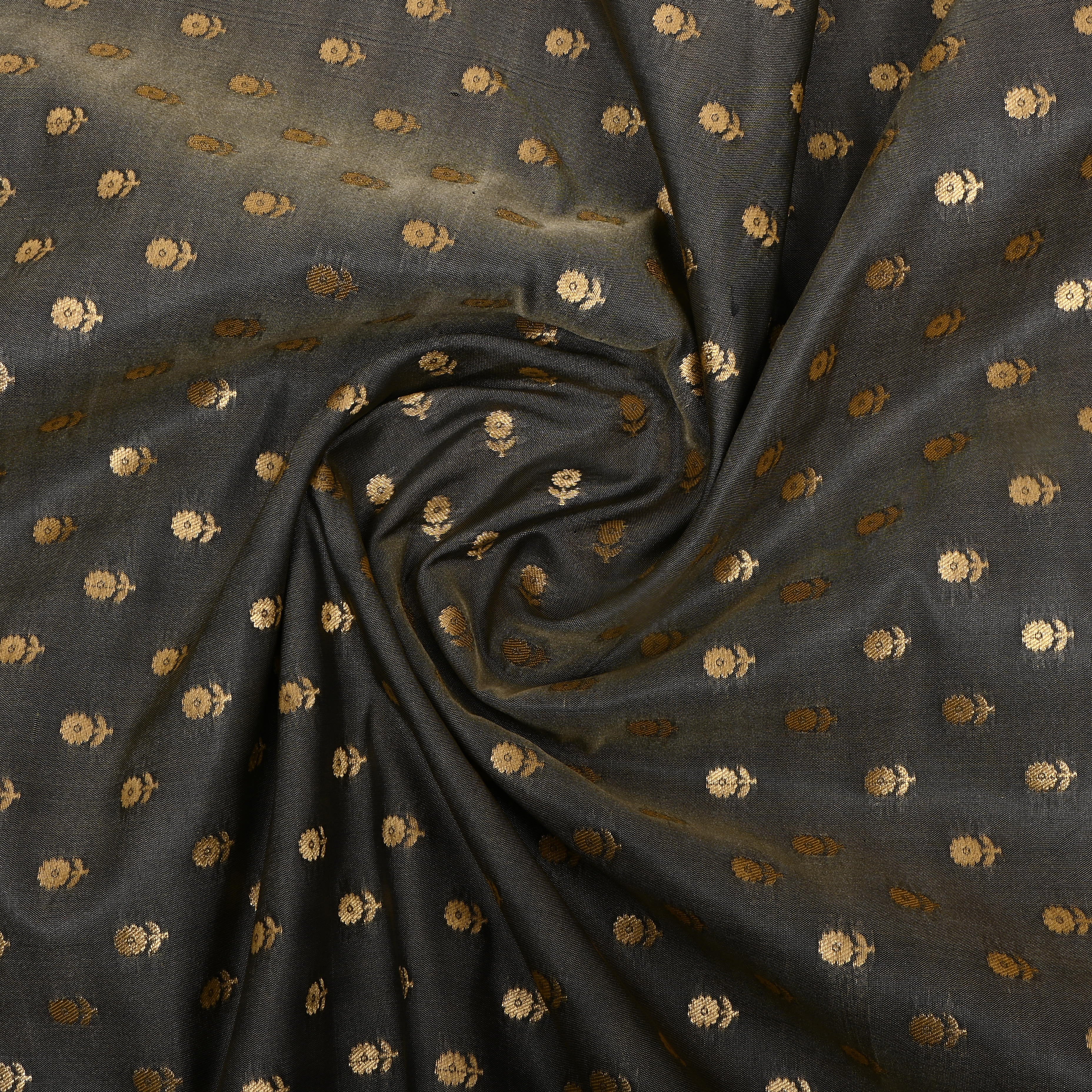 Charcoal Grey Floral Jamawar Silk Fabric